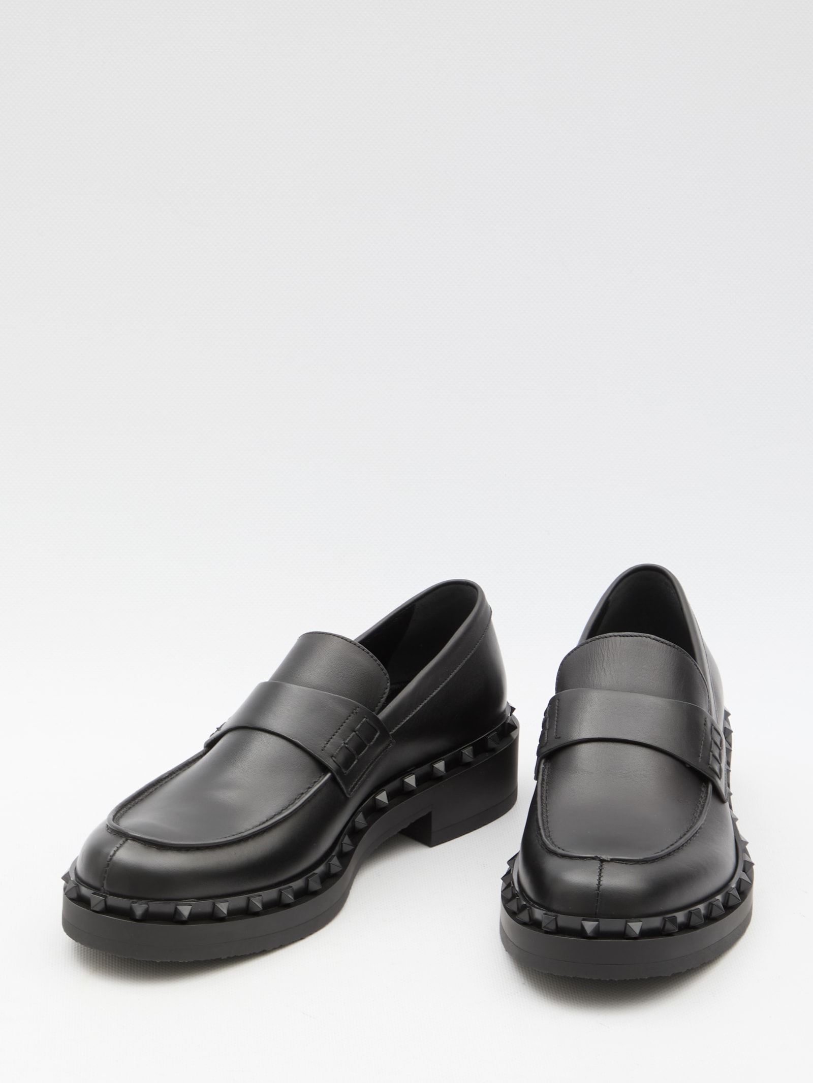 Shop Valentino Rockstud M-way Loafers In Black