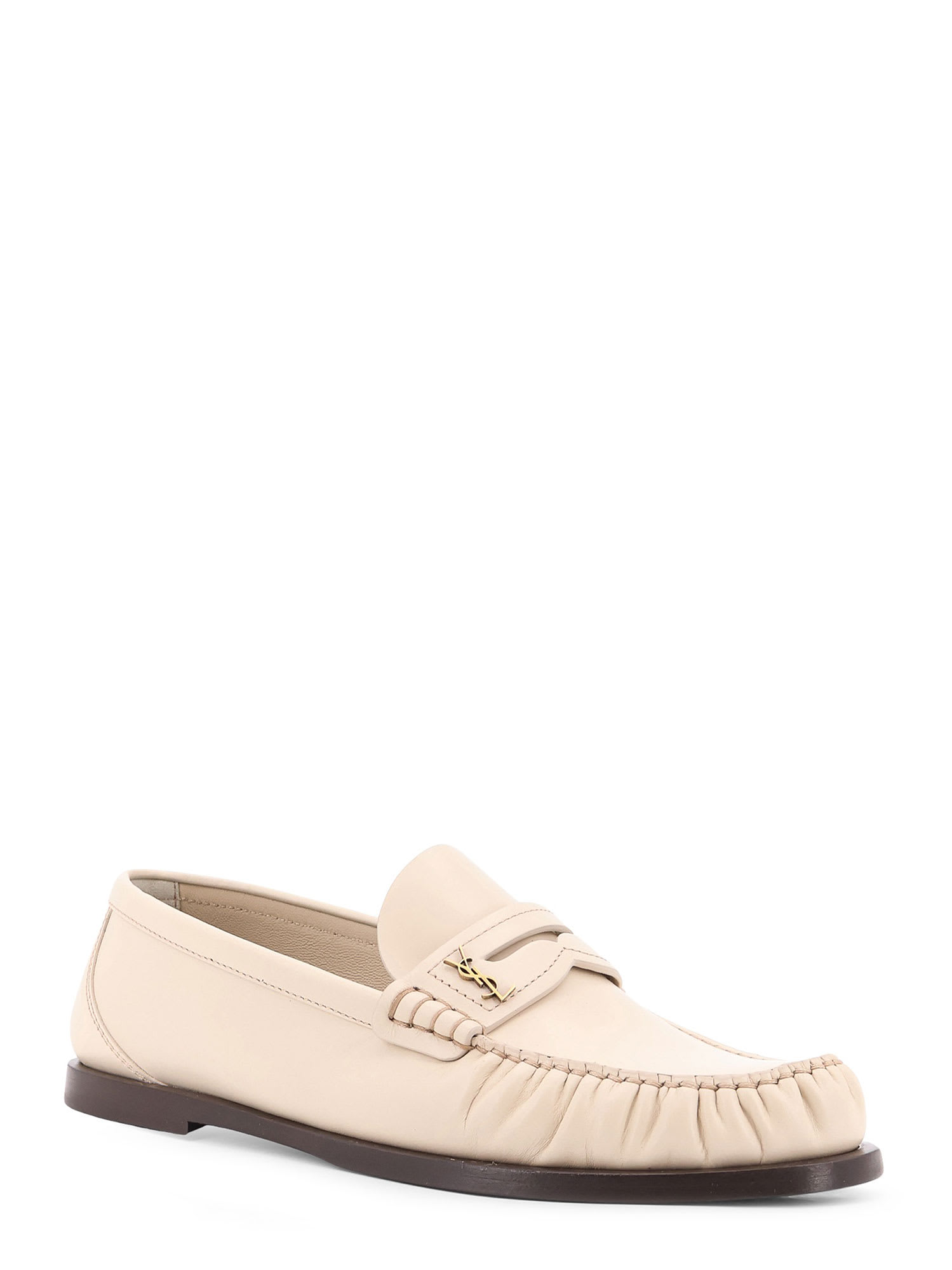 Saint Laurent Le Loafer Gathered Glossed-leather Loafers In Nude
