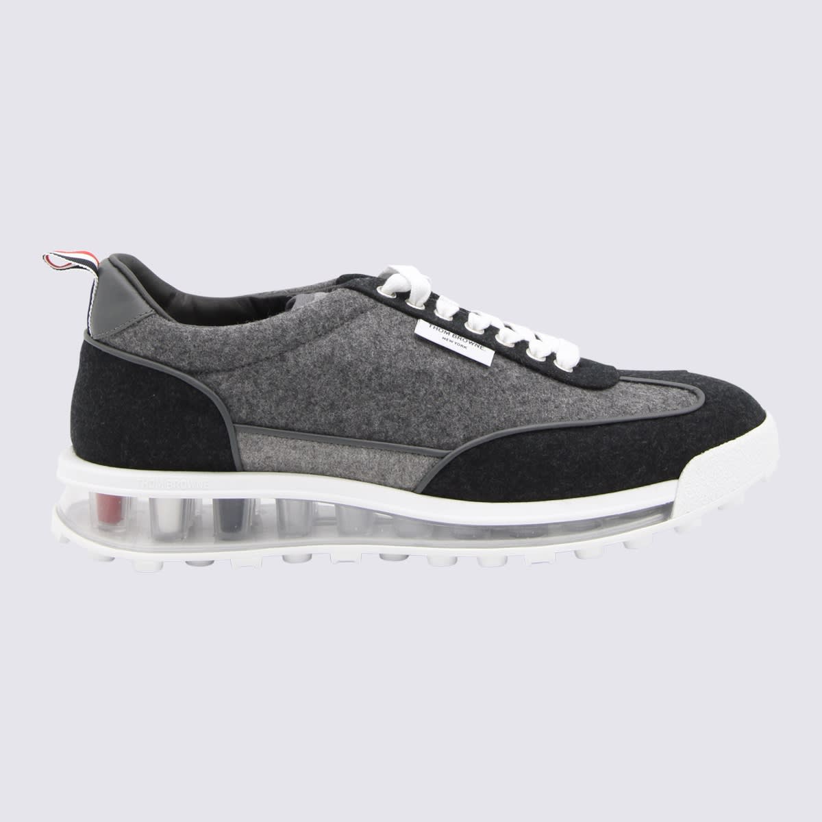 Thom Browne Grey Wool Tech Runner Sneakers In Med Grey