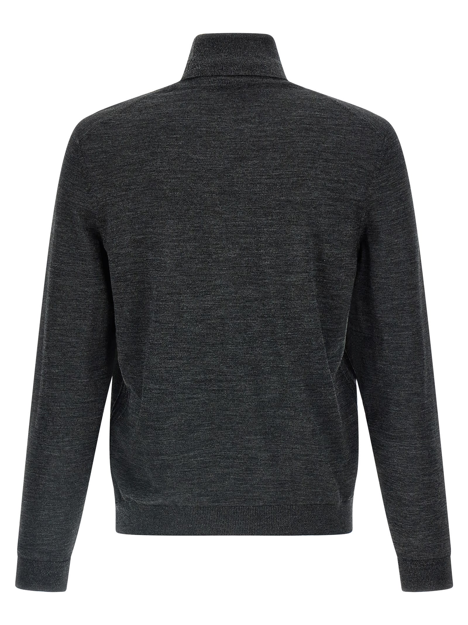 Hugo Boss Grey Turtleneck Wool Sweater In Black