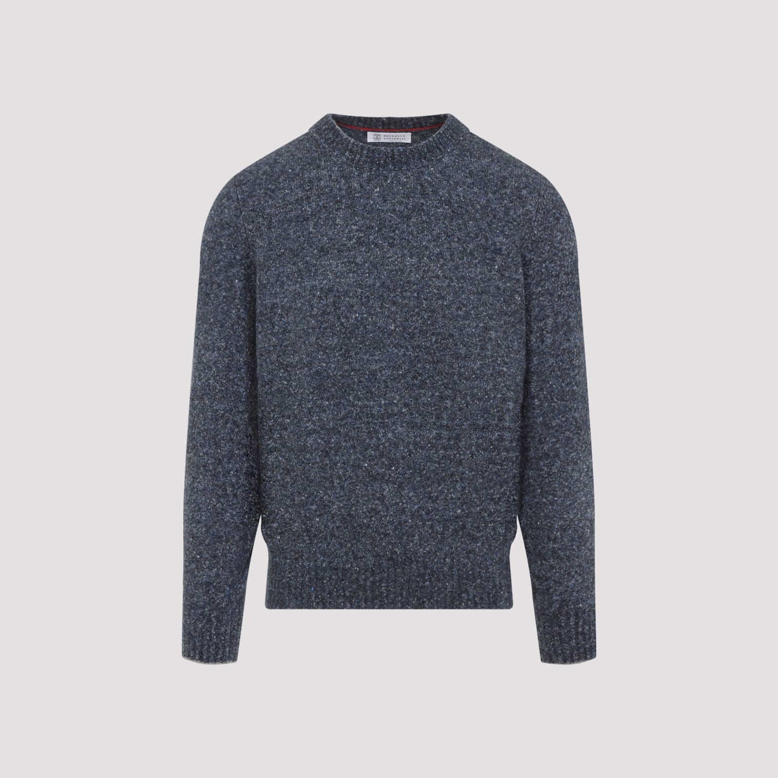 Brunello Cucinelli Blue Crewneck Sweater With A Melange Effect In Blue