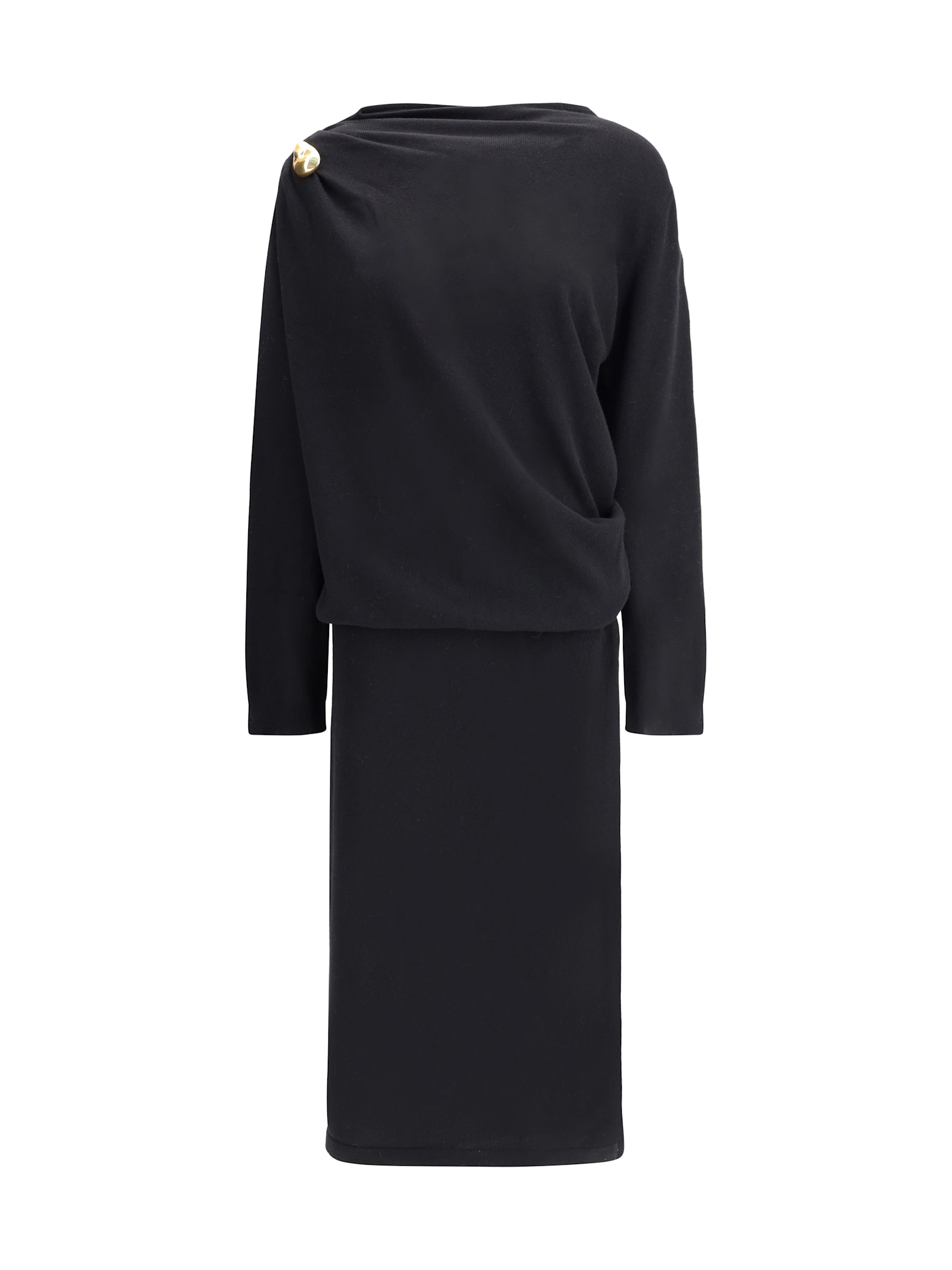 Fabiana Filippi Fitted Midi Dress With Draped Bodice And Gold Detail In Black