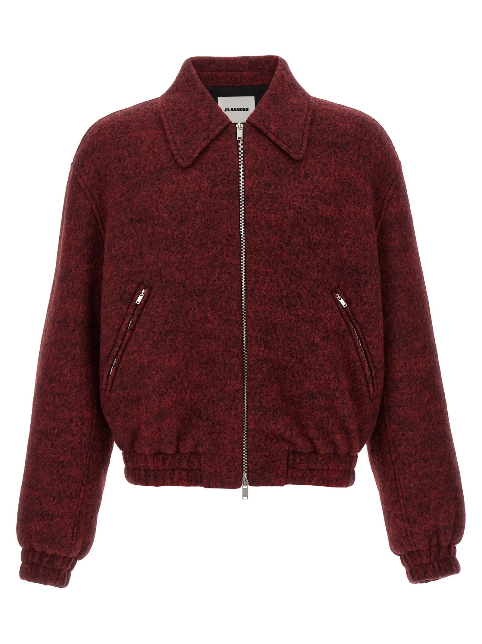 Jil Sander Mlange Wool Bomber Jacket In Burgundy