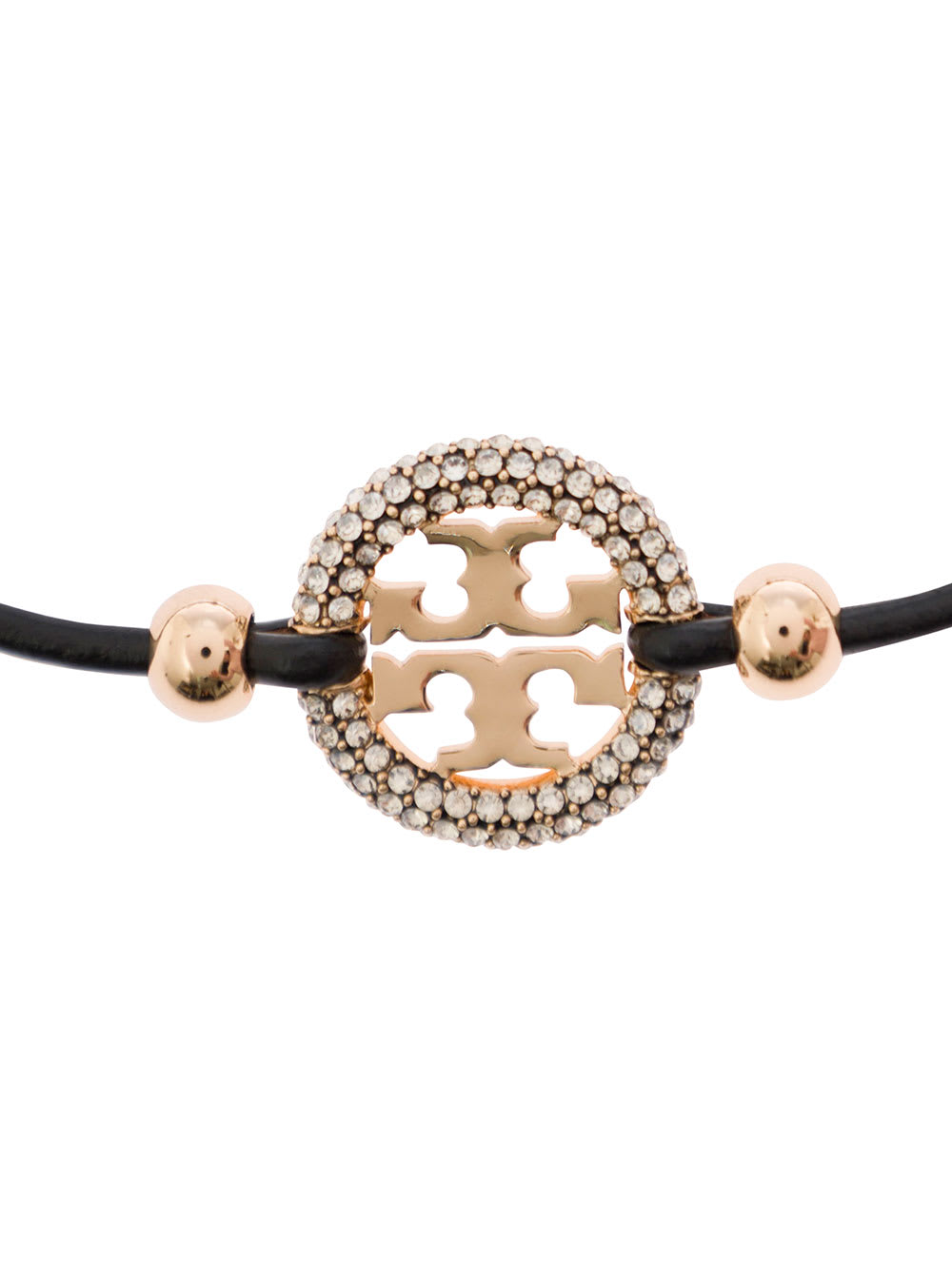 Shop Tory Burch Black Bracelet With Logo Detail And Rhinestone In Leather Woman