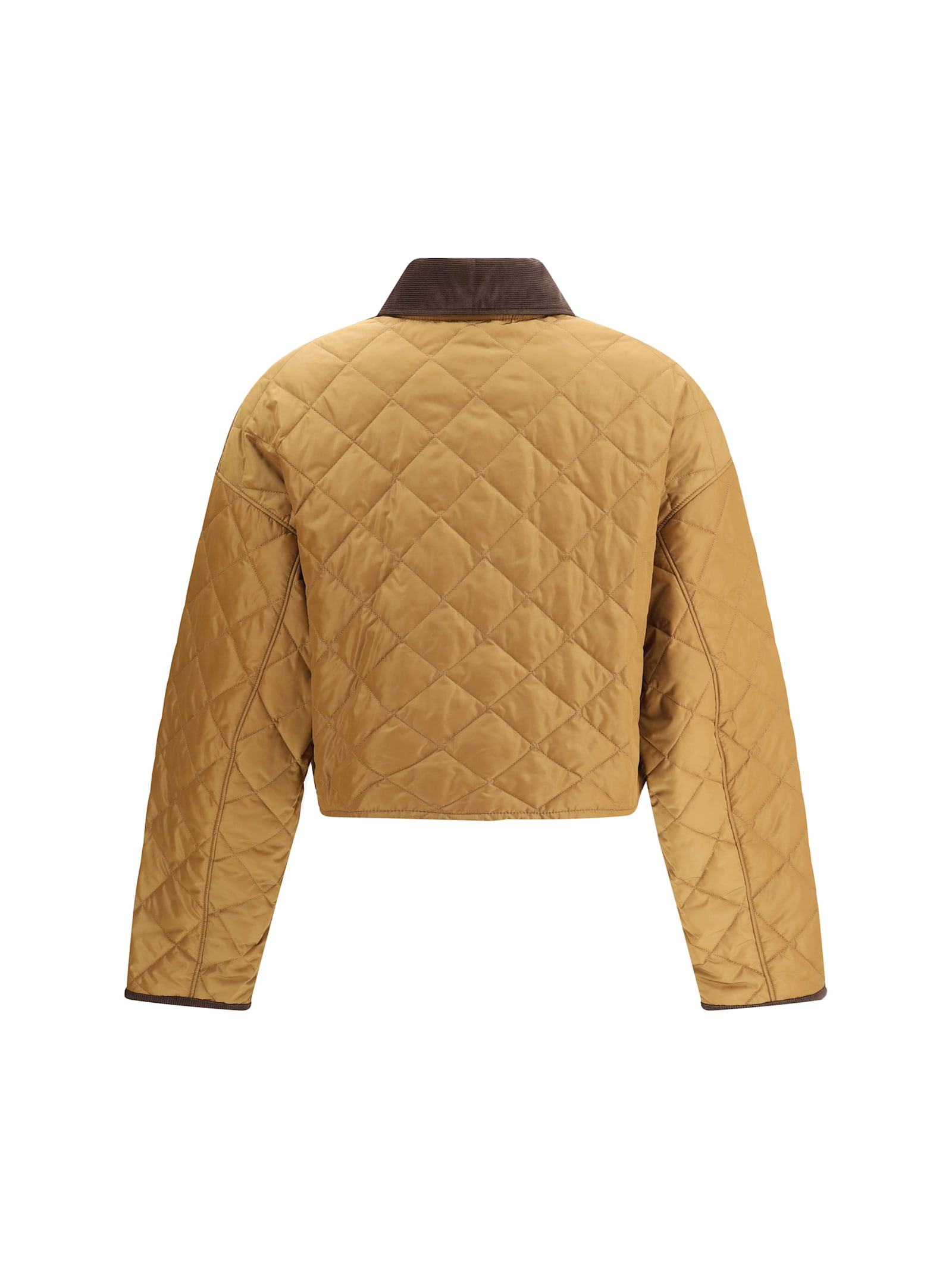 Prada Quilted Re-nylon Jacket Contrast Collar In Brown