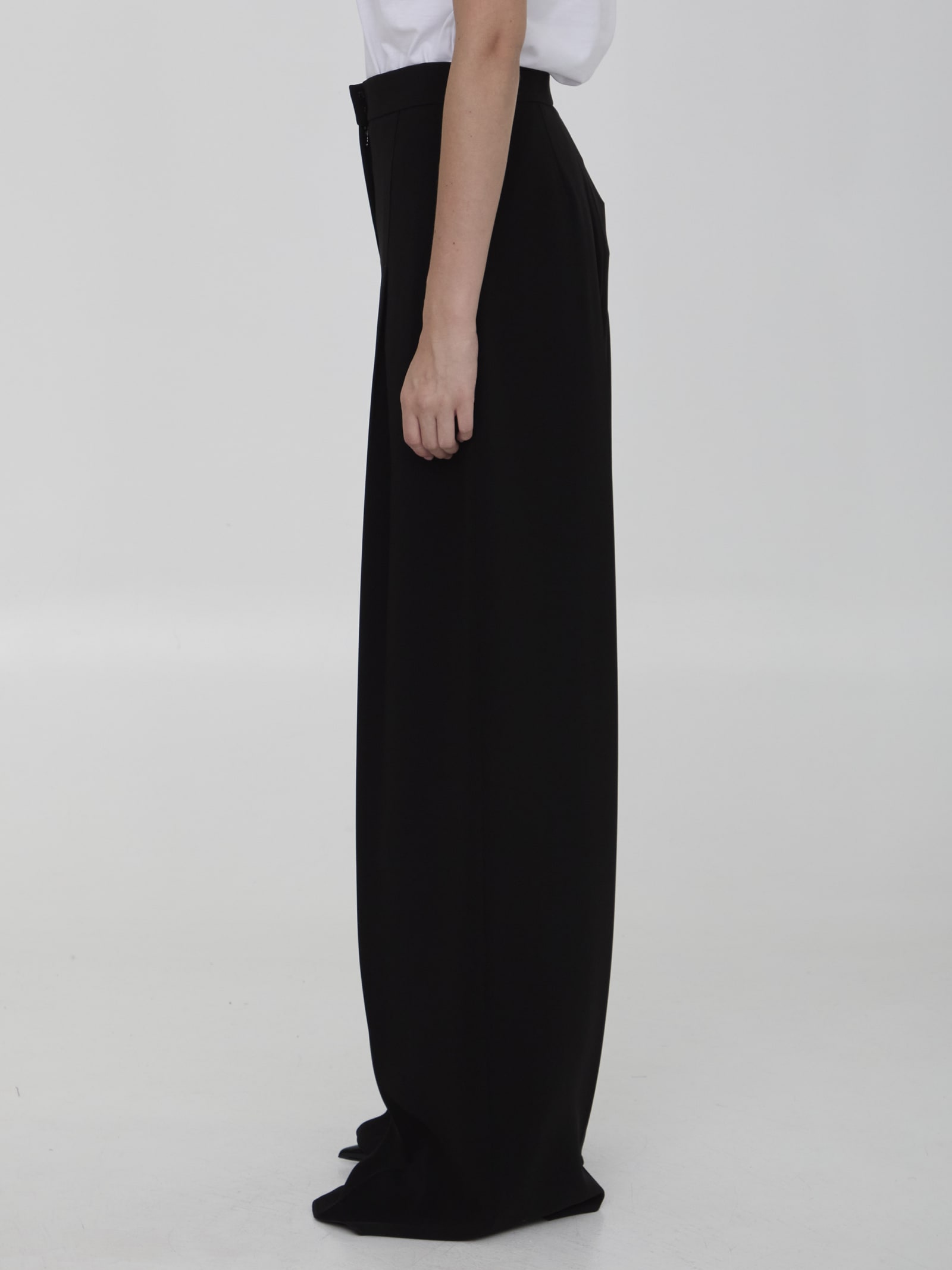 Shop Max Mara Lino Trousers In Black