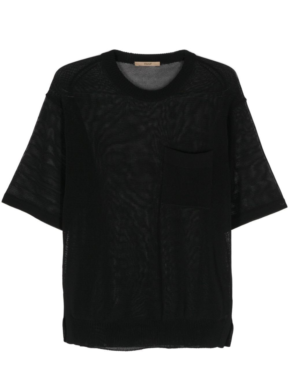 Shop Nuur Short Sleeves Crew Neck Boxy Sweater With Pocket In Black