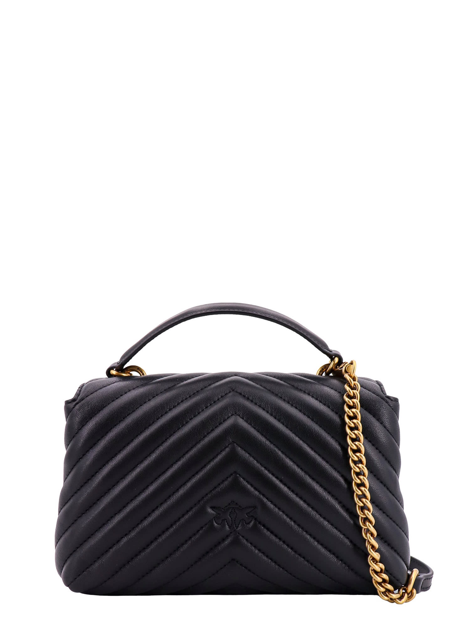 Pinko Love Lady Matelassã© Leather Handbag With Love Birds Buckle In Black