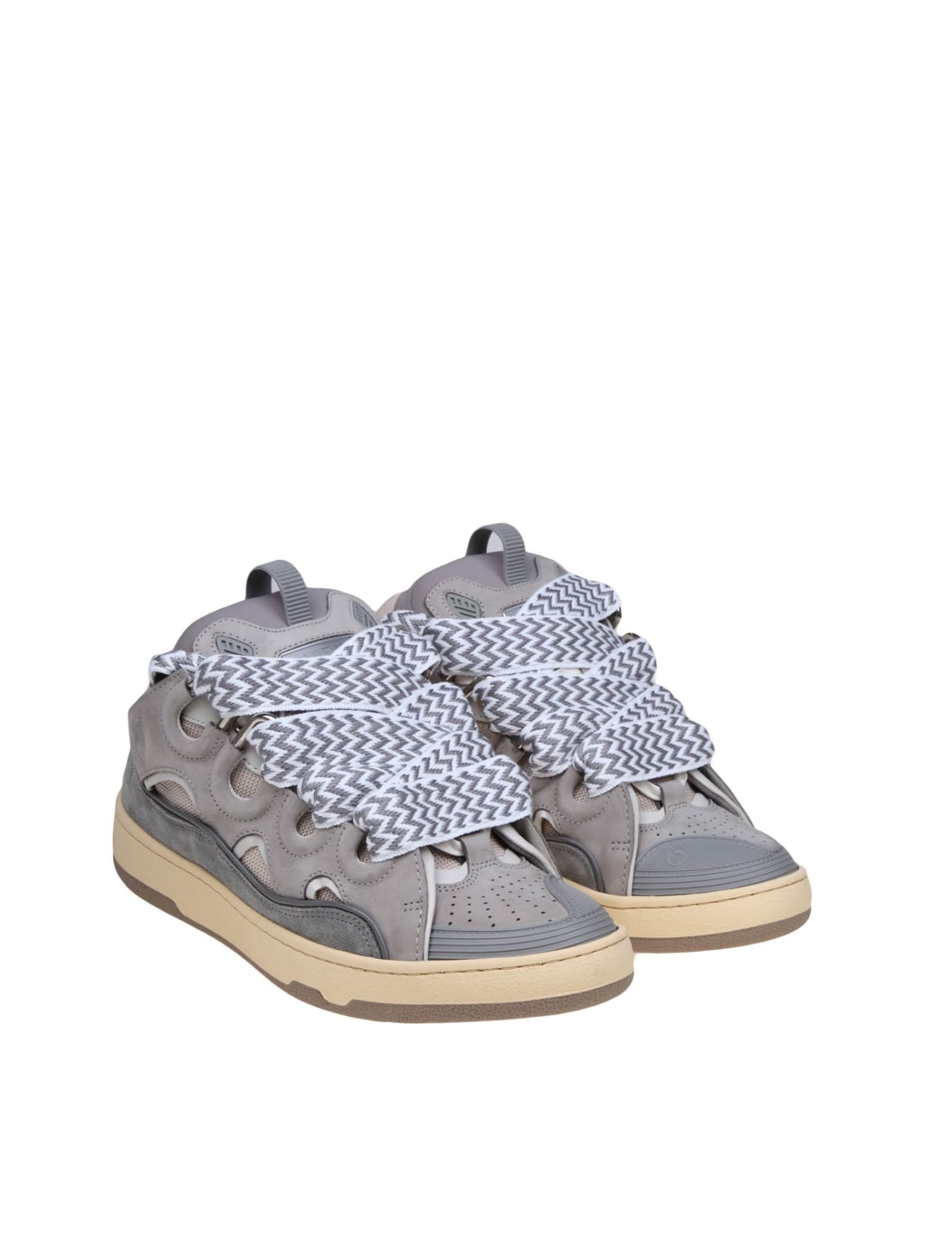 Shop Lanvin Sneakers Curb In Pelle E Camoscio Con Lacci Multicolore In Grey