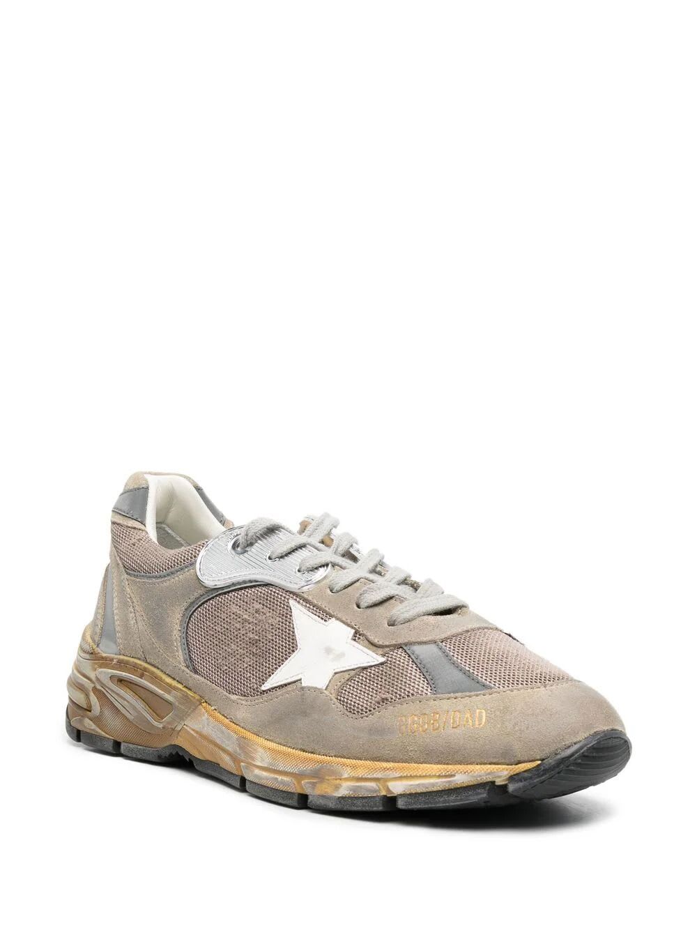 Shop Golden Goose Running Dad Sneakers In Taupe Silver White