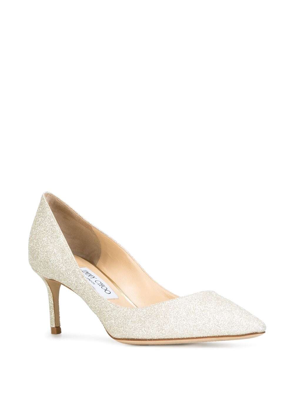 Shop Jimmy Choo Romy White Pumps With All-obver Glitter Embellishment In Textile Woman In Silver
