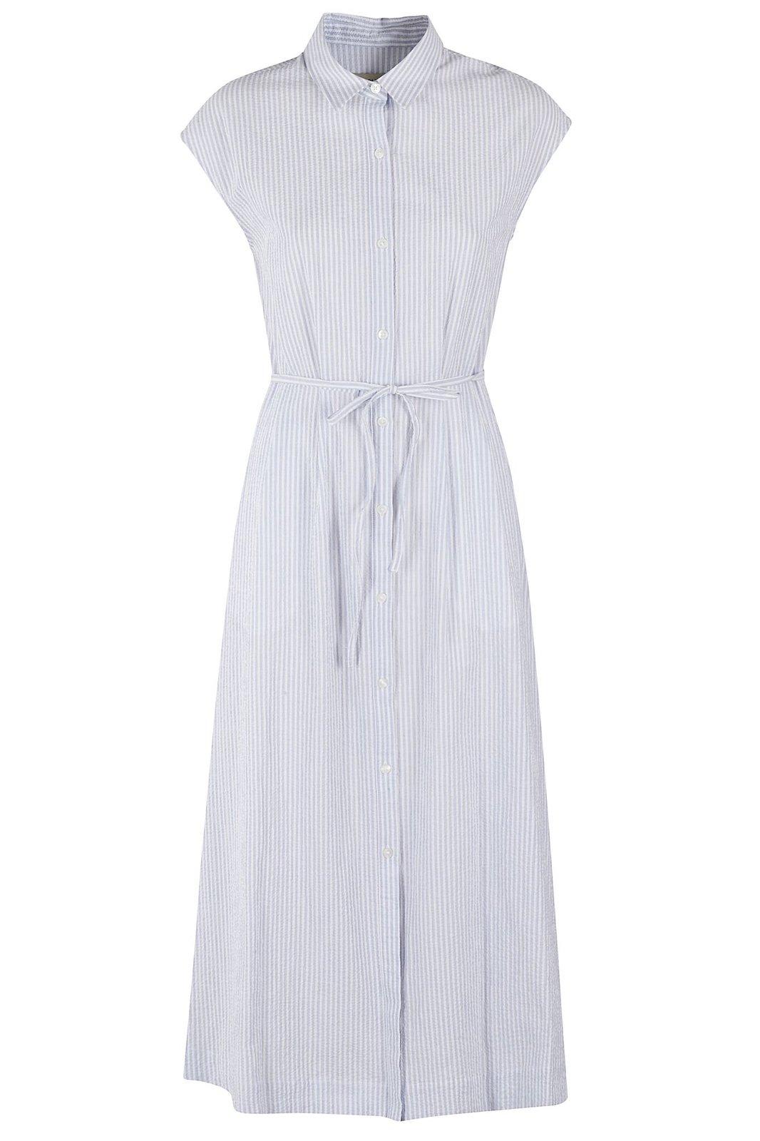 Woolrich Pinstriped Tie-waisted Long Shirt Dress