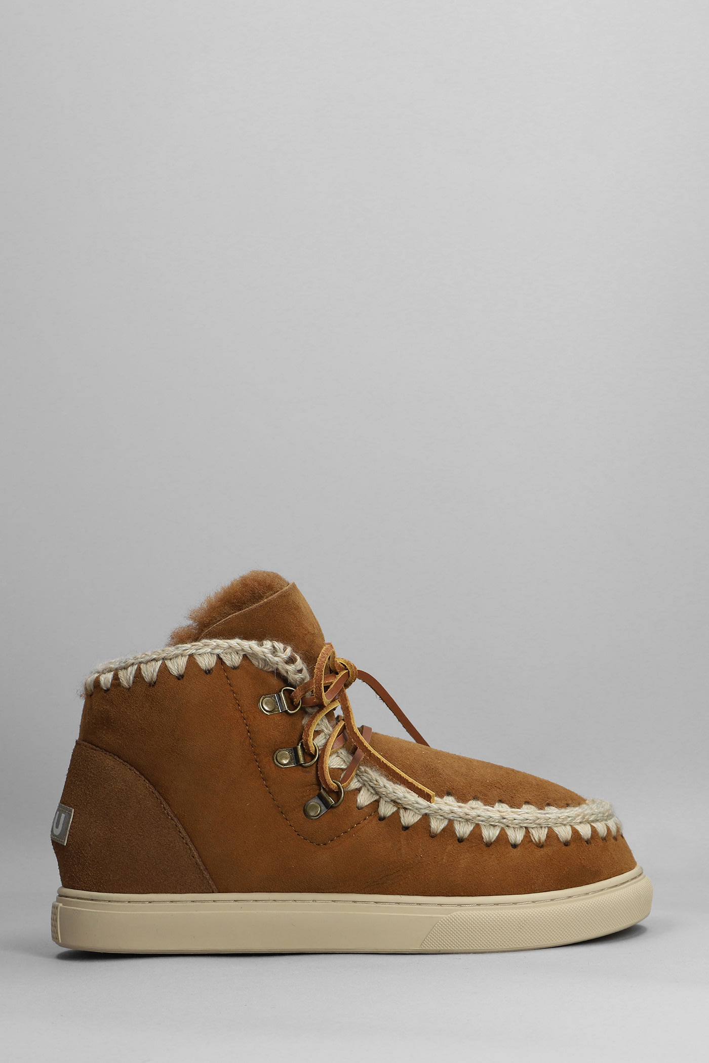 Mou Snaker Lace-up Low Heels Ankle Boots In Leather Color Suede In Cog