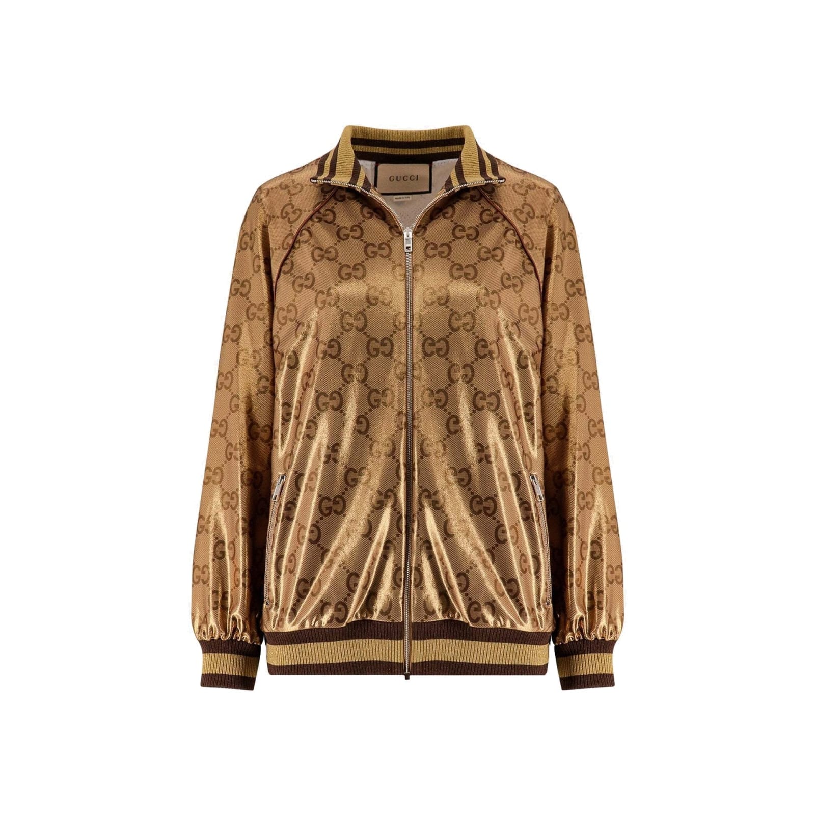 Shop Gucci Logo Monogram Jacket In Brown