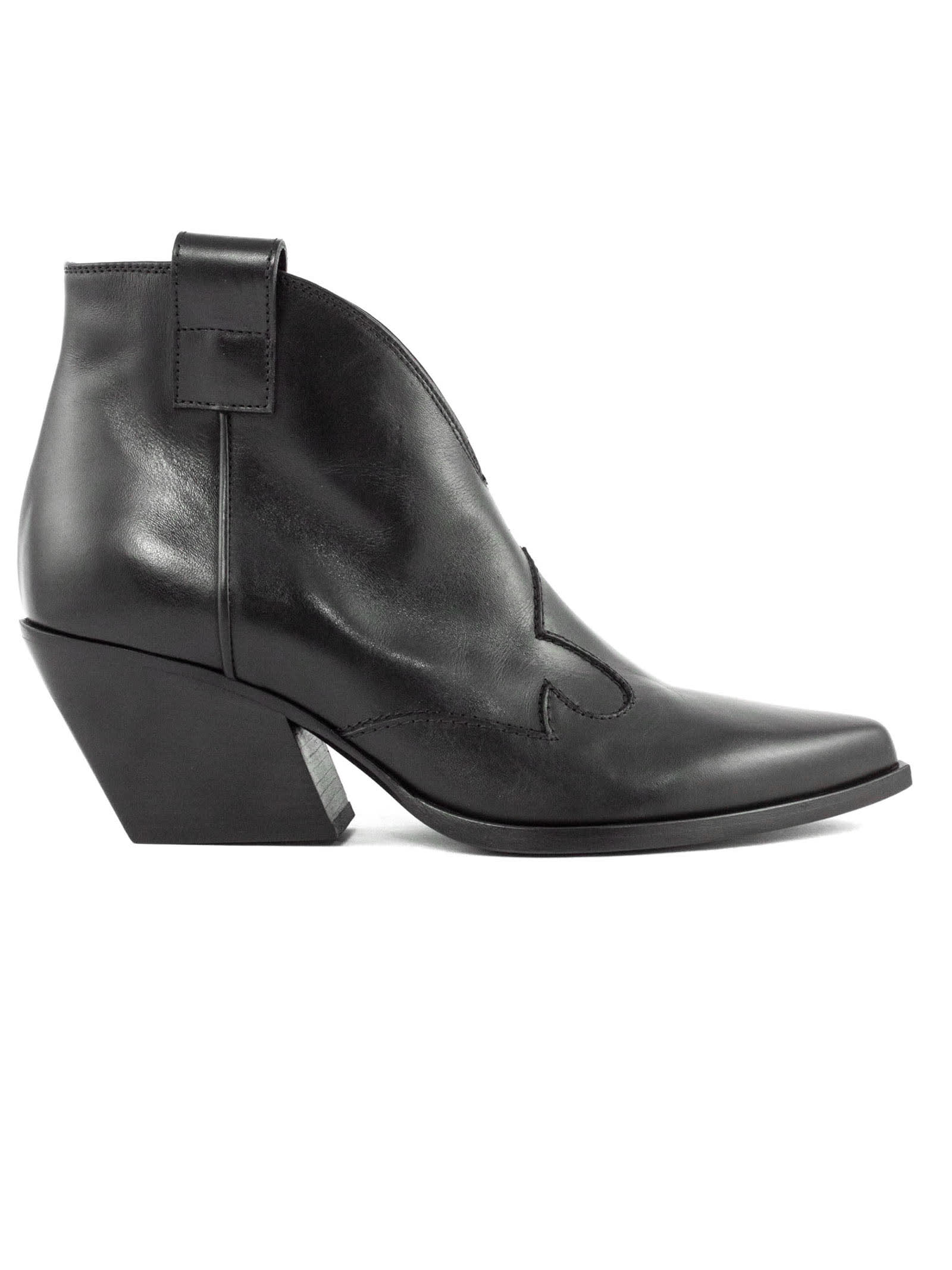Elena Iachi Texan Ankle Boot In Black Leather