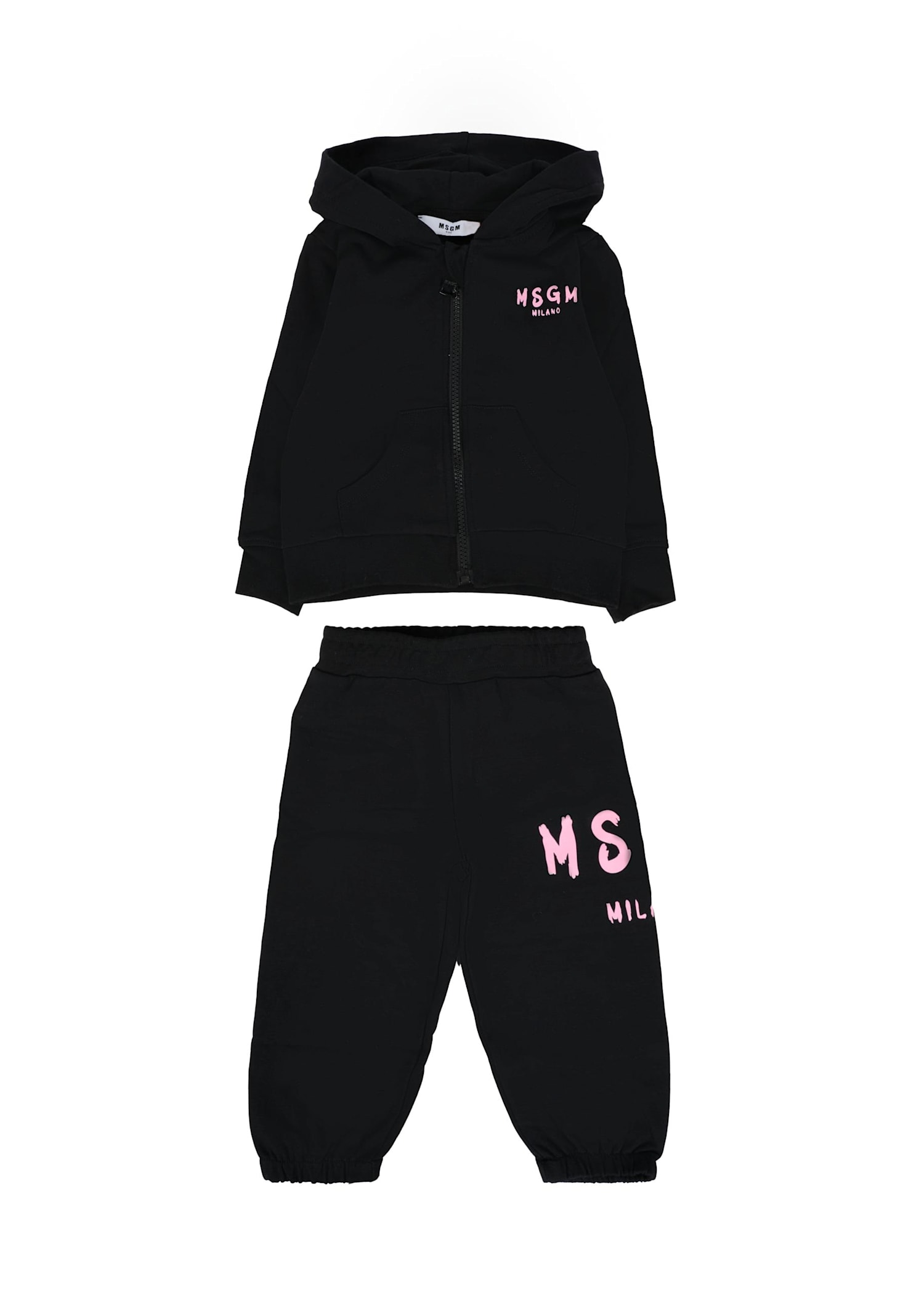 Msgm Black Set For Baby Girl With Pink Logo In Black