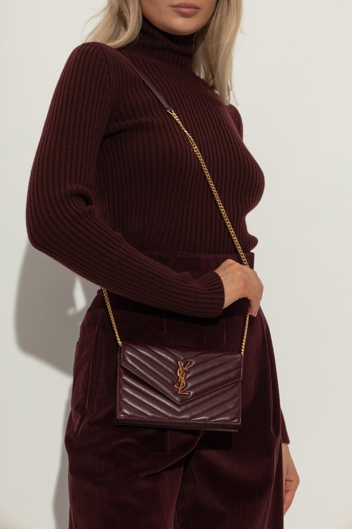 Saint Laurent Wallet With Shoulder Strap In Burgundy