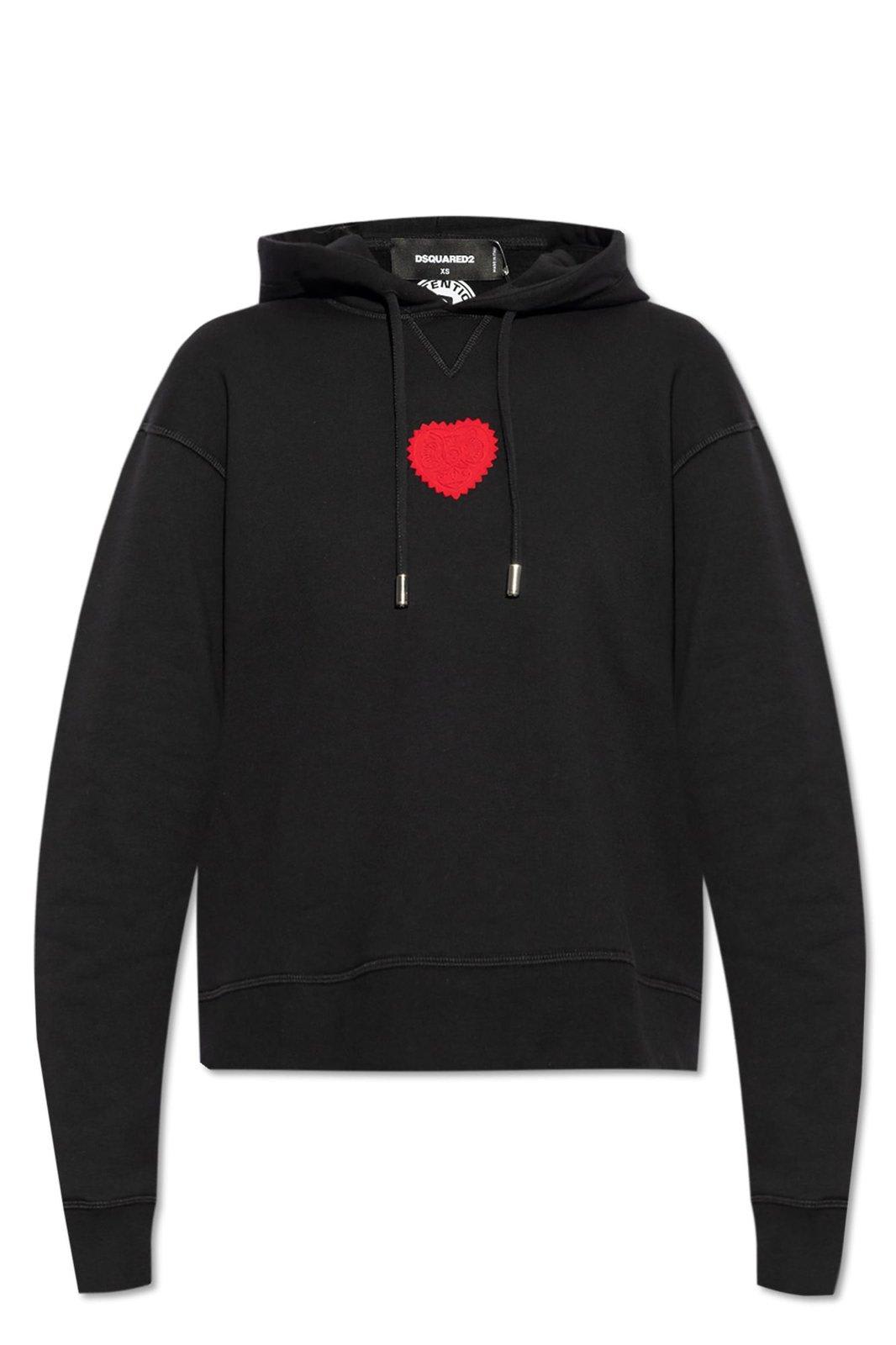 Shop Dsquared2 Heart Patch Drawstring Hoodie In Nero