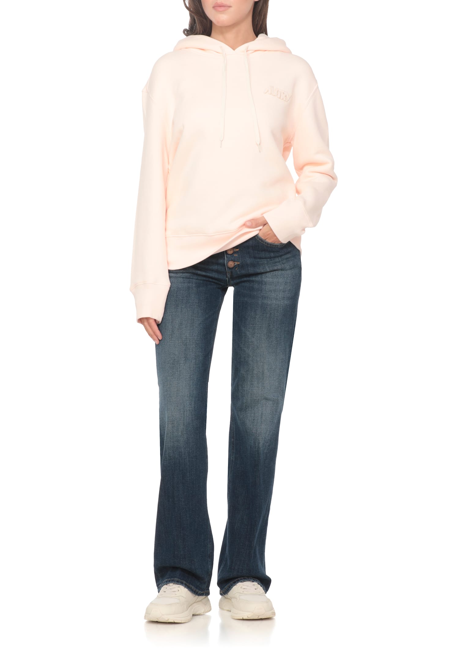 Autry Hooded Sweatshirt With Logo Embroidery And Elasticized Edges In Pink