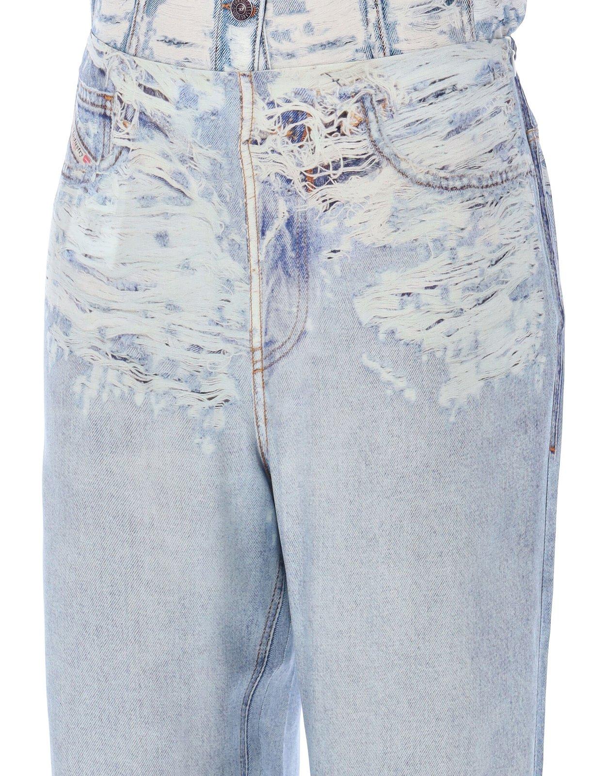 Shop Diesel P-sarky Straight-leg Denim Printed Pants