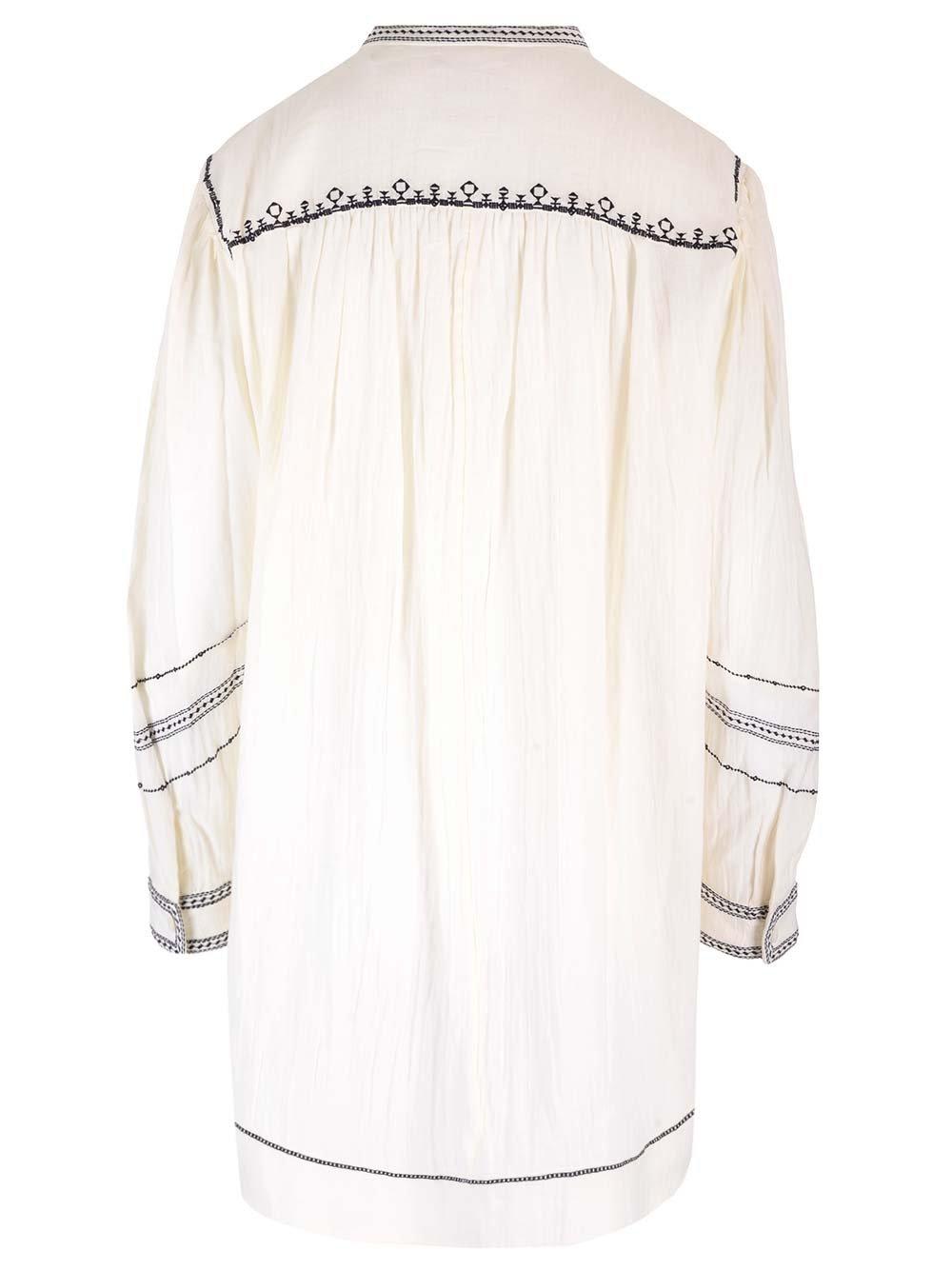 Shop Marant Etoile Embroidered Long-sleeved Dress In Neutrals/black