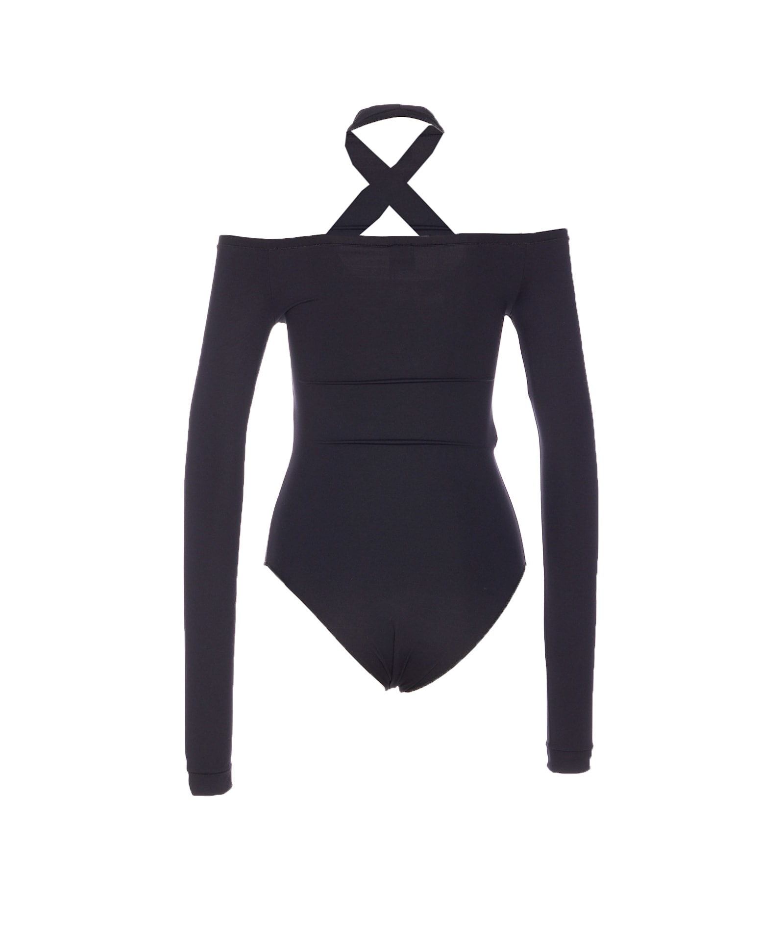 Pinko Long-sleeved Bodysuit With Open Shoulders In Blue