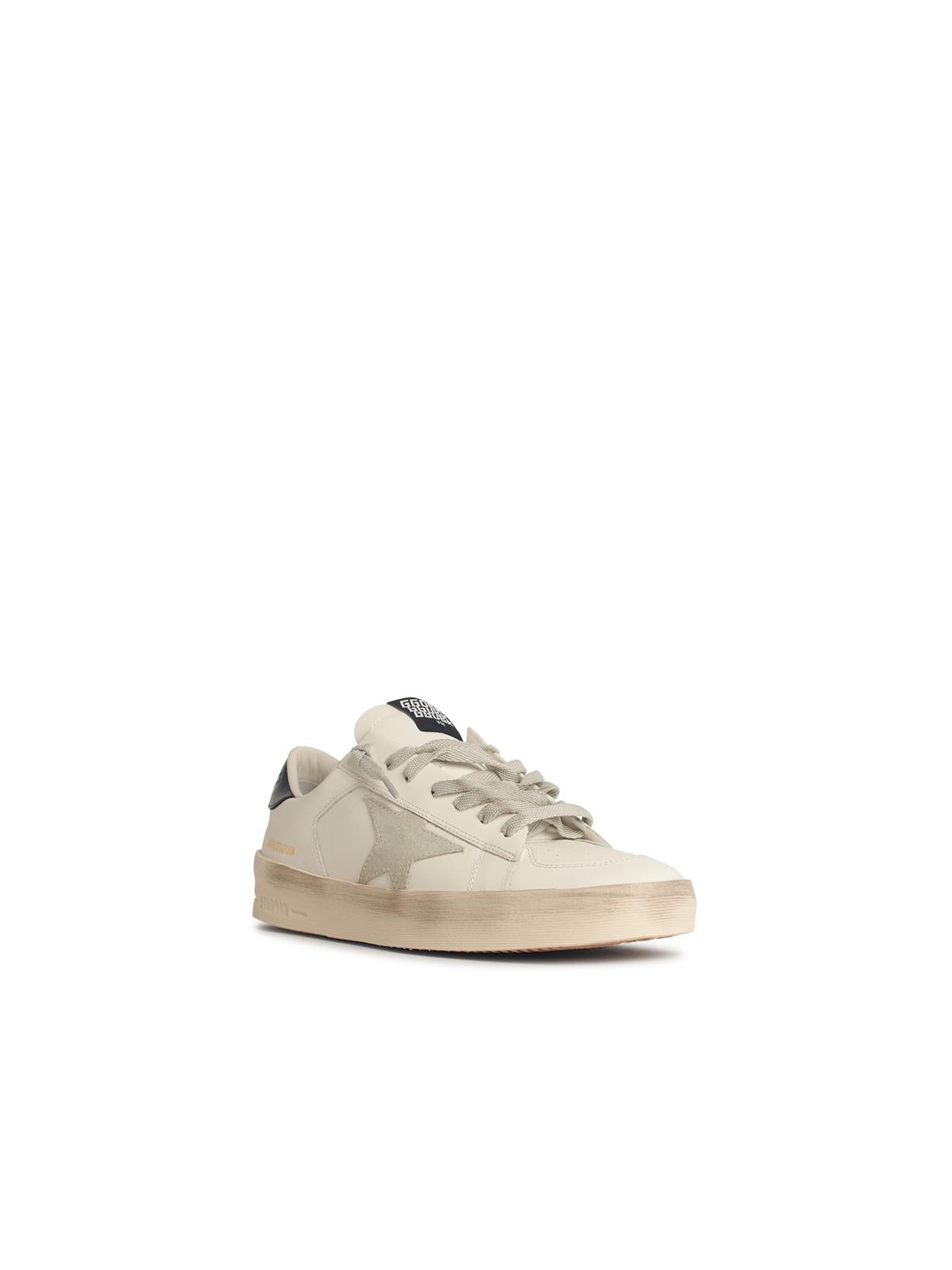 Golden Goose Mens Standard In White Leather With Grey Suede Star And Blue Leather Heel In White