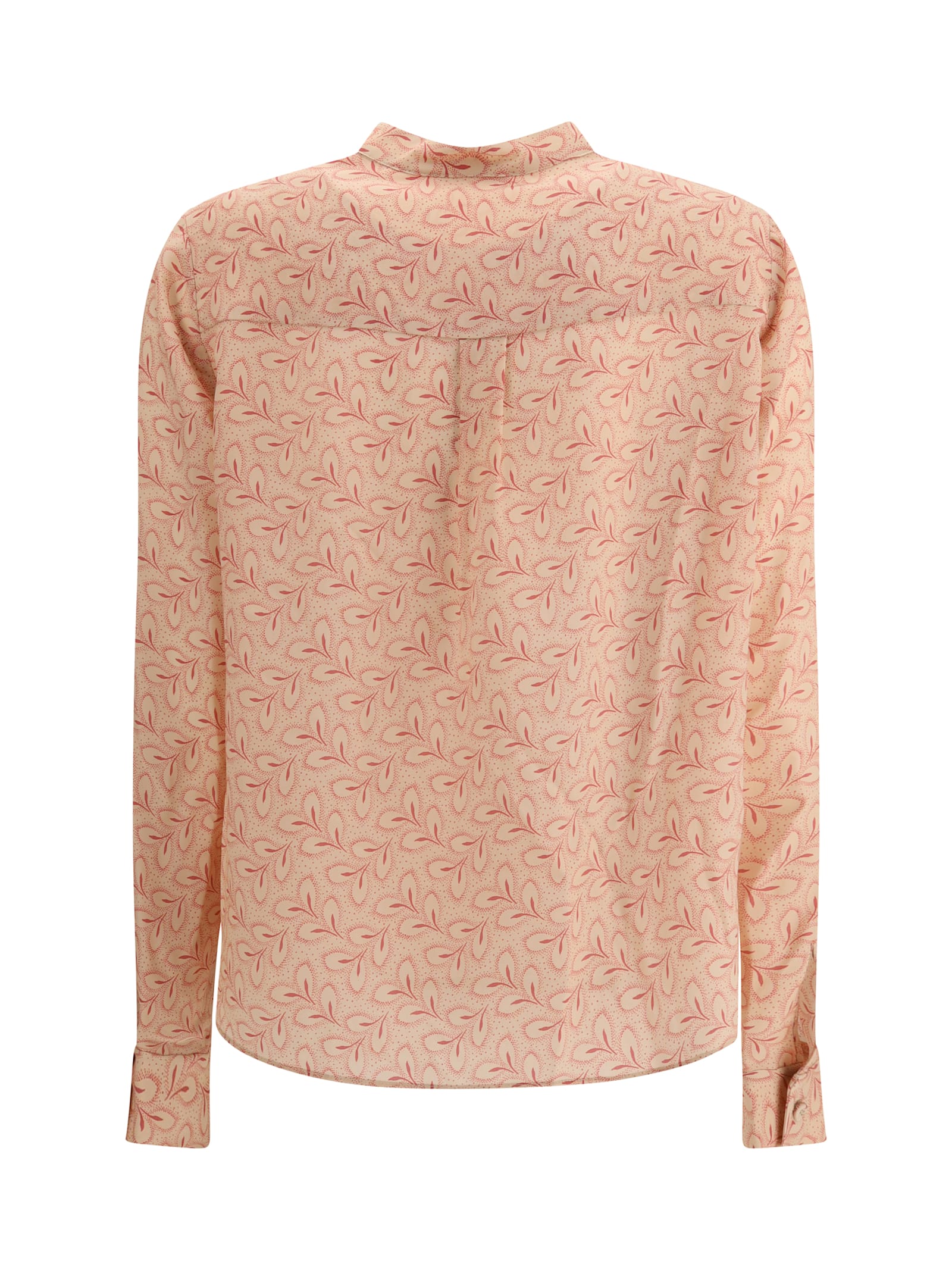 Kristina Ti Blouse With Foliage Print And Refined Stand-up Collar In Pink