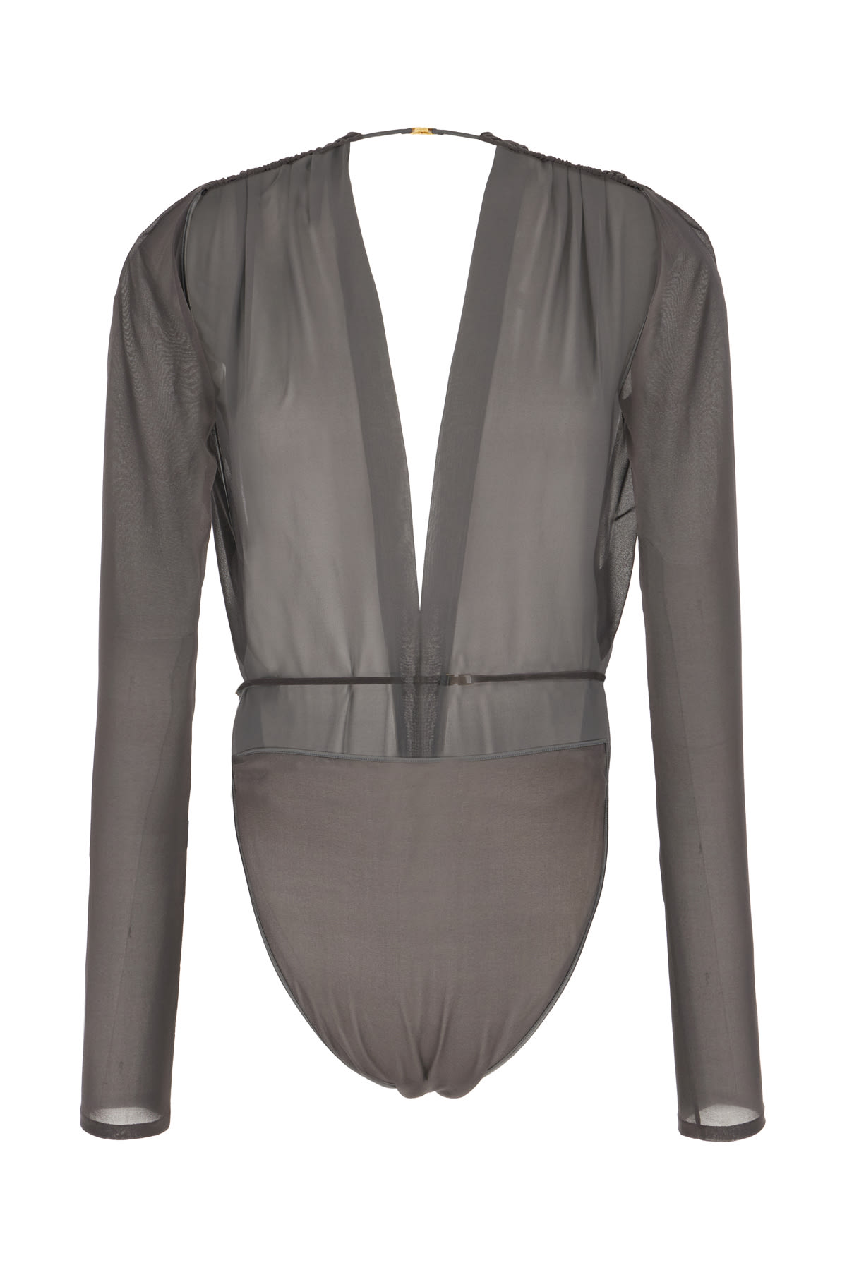 Shop Saint Laurent Dark Grey Stretch Silk Bodysuit In Grigio