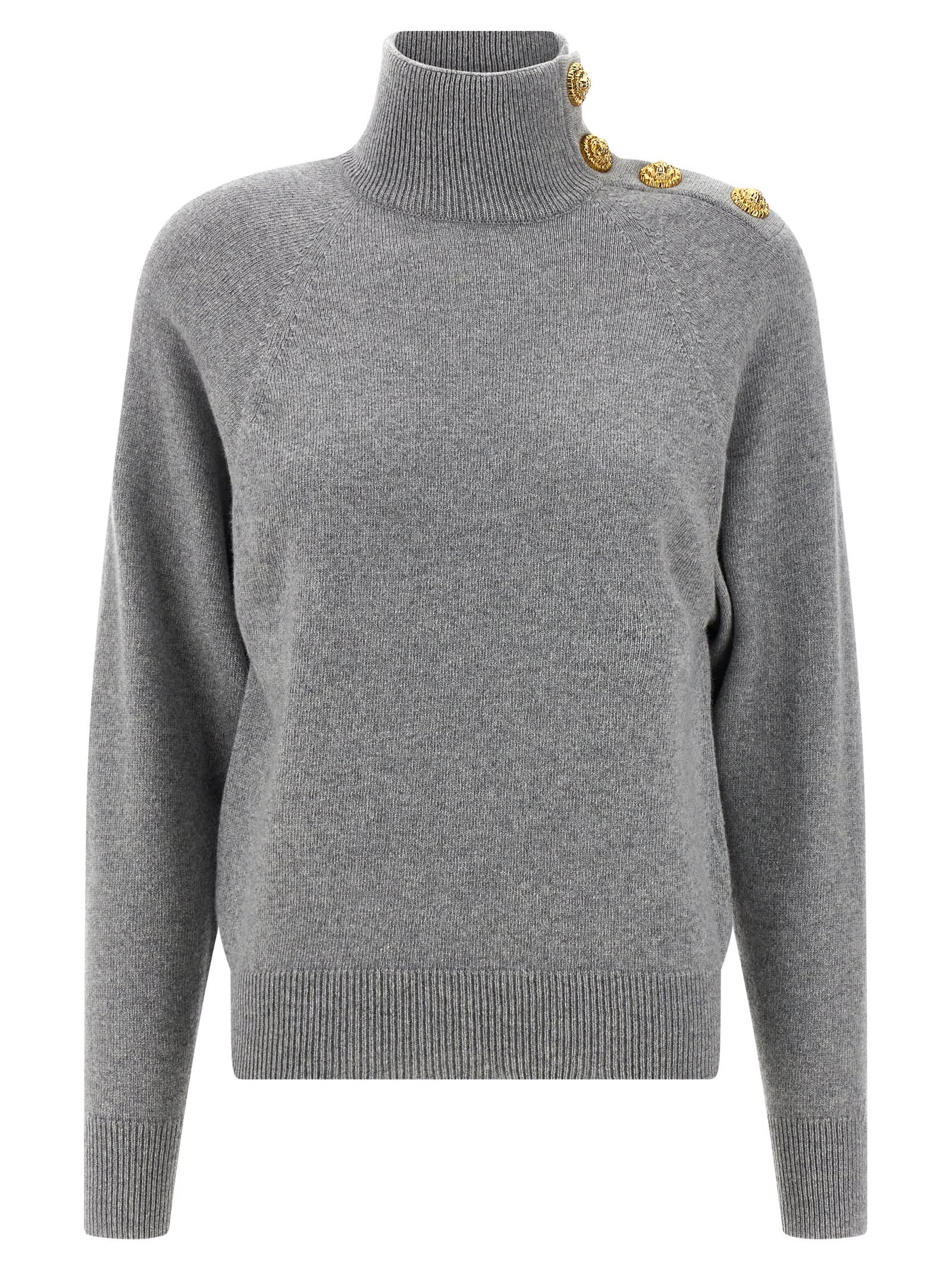 Balmain Cashmere Wool Sweater Sweaters And Cardigans Gray In Gray