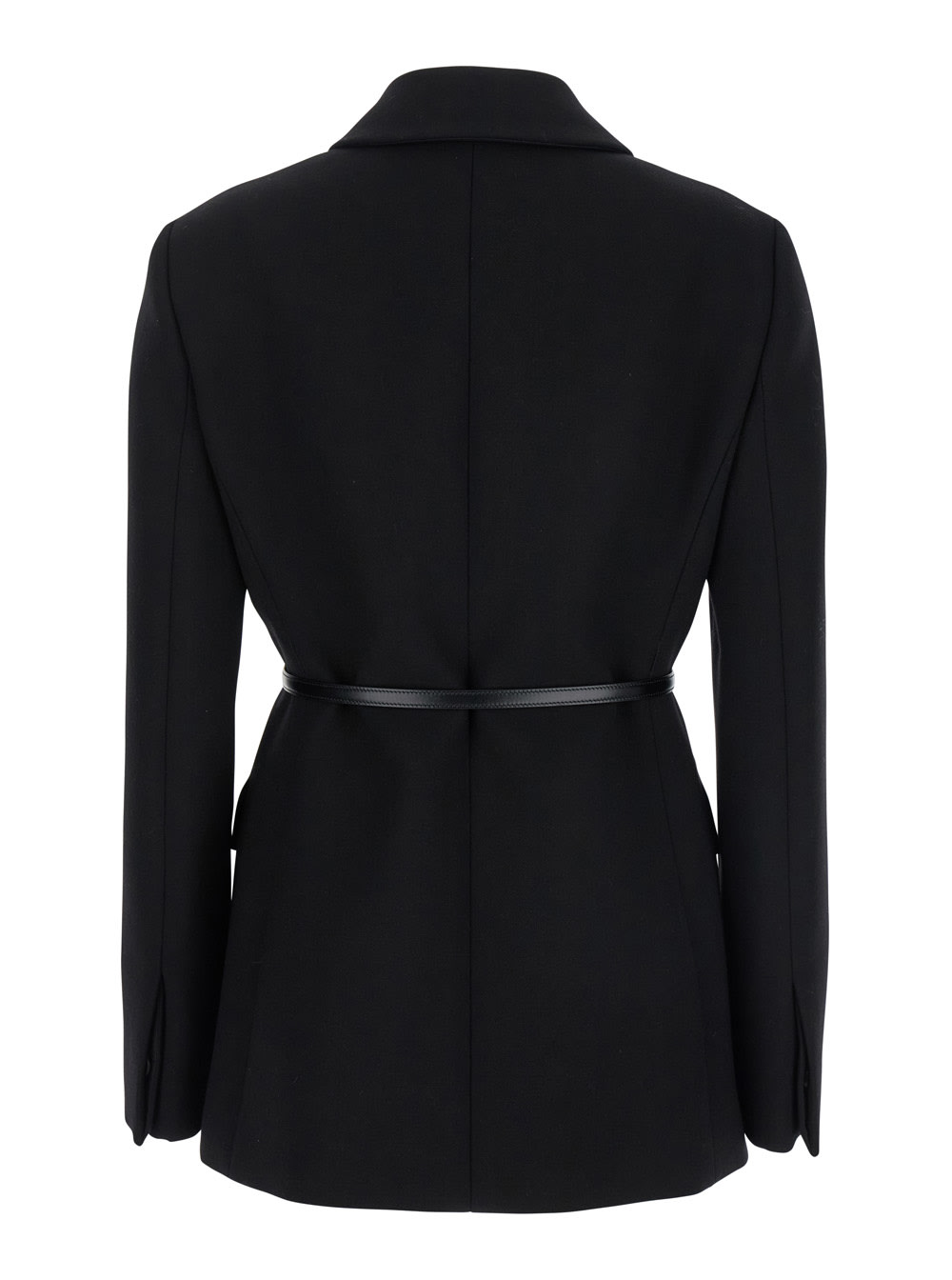Gucci Black Jacket With Classic Collar And Belt With Double G Detail In Leather Woman In Animal Print