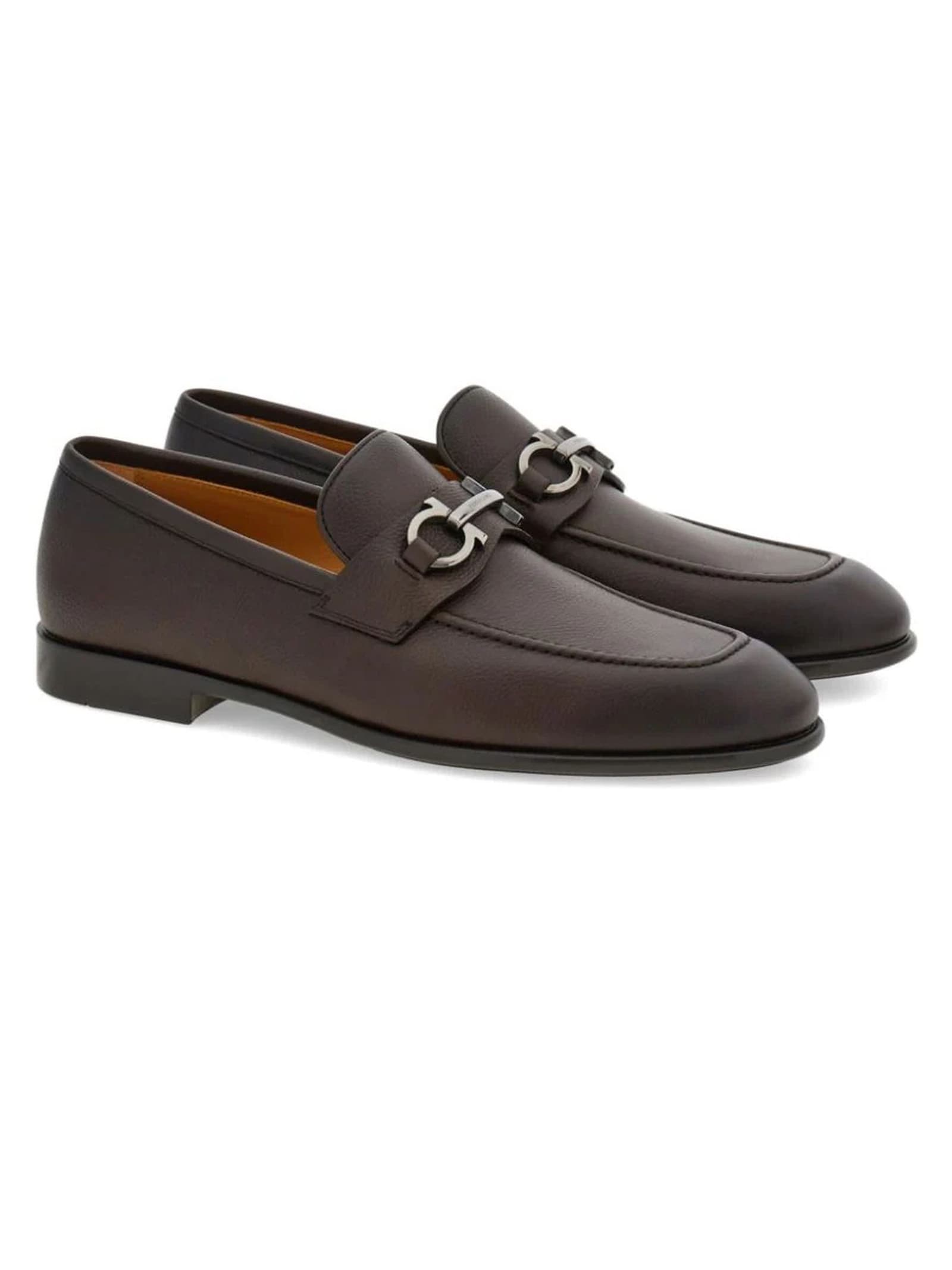 Shop Ferragamo Brown Calf Leather Loafers