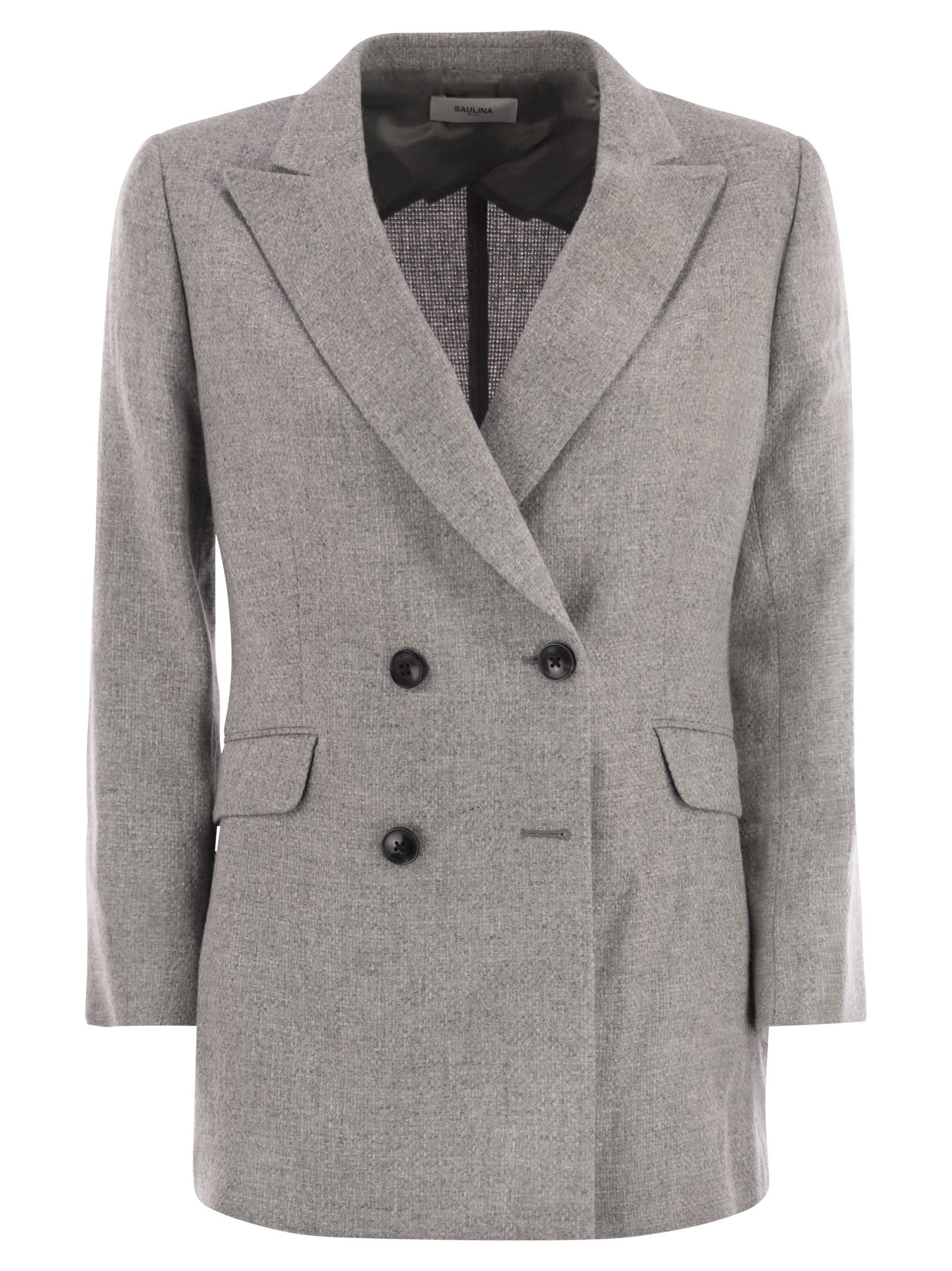 Saulina Milano Anita - Double-breasted Wool And Linen Blazer In Gray