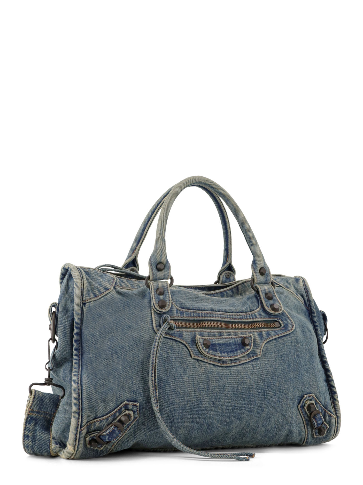 Balenciaga Le City Medium Denim Shoulder Bag In Blue