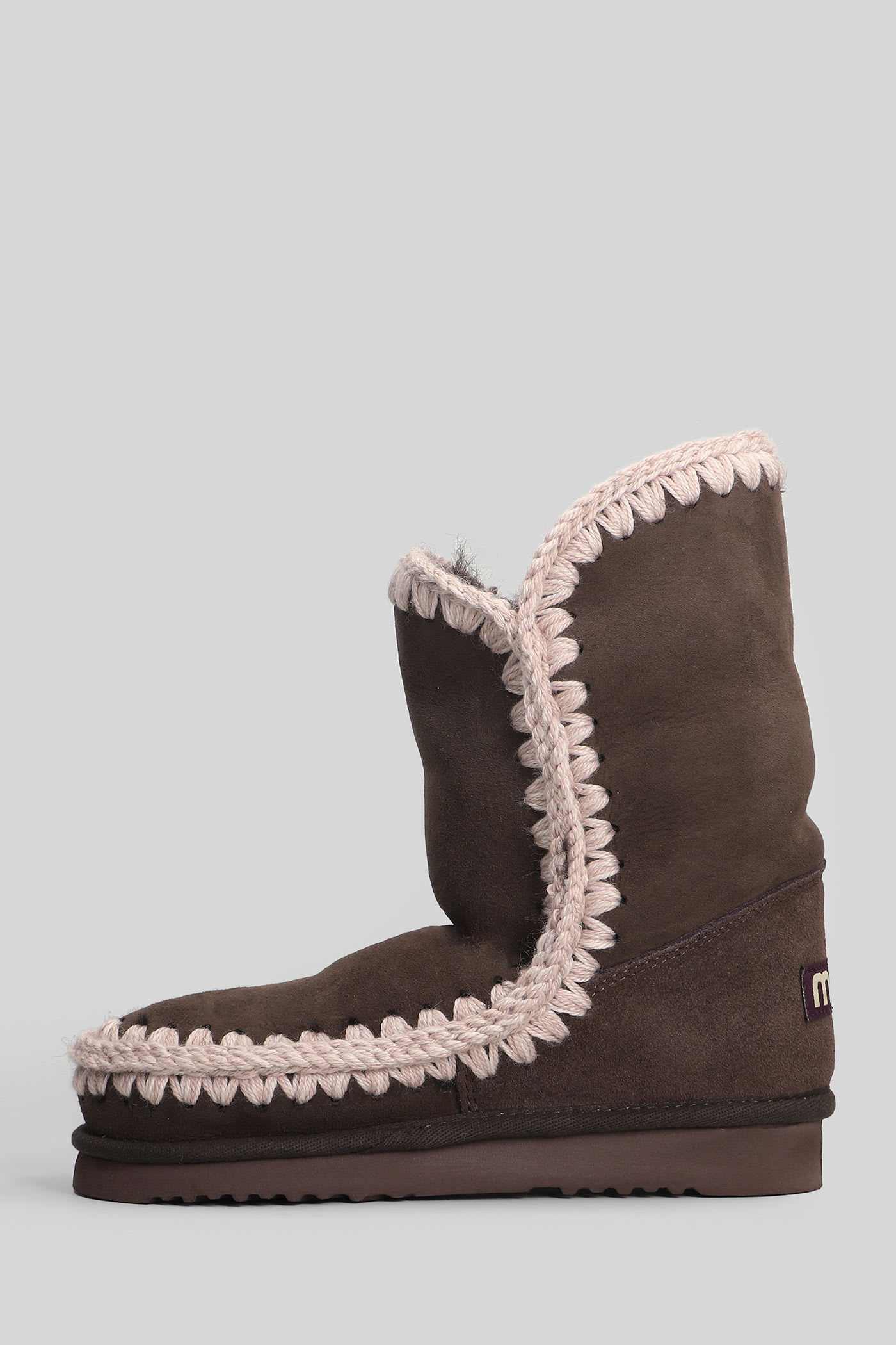 Mou Eskimo 24 Low Heels Ankle Boots In Brown Suede In Brown