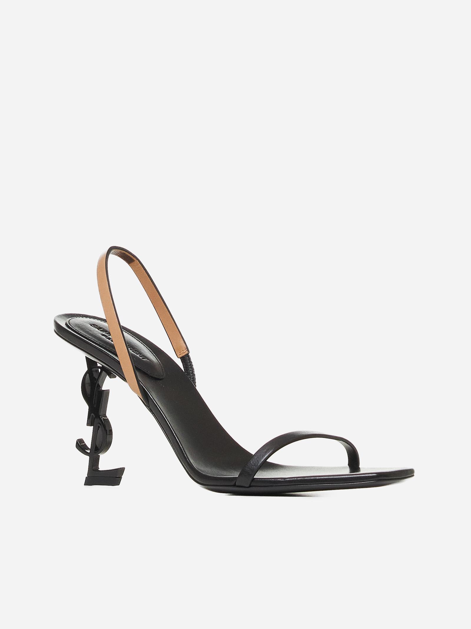 Shop Saint Laurent Opyum Leather Sandals In Nero