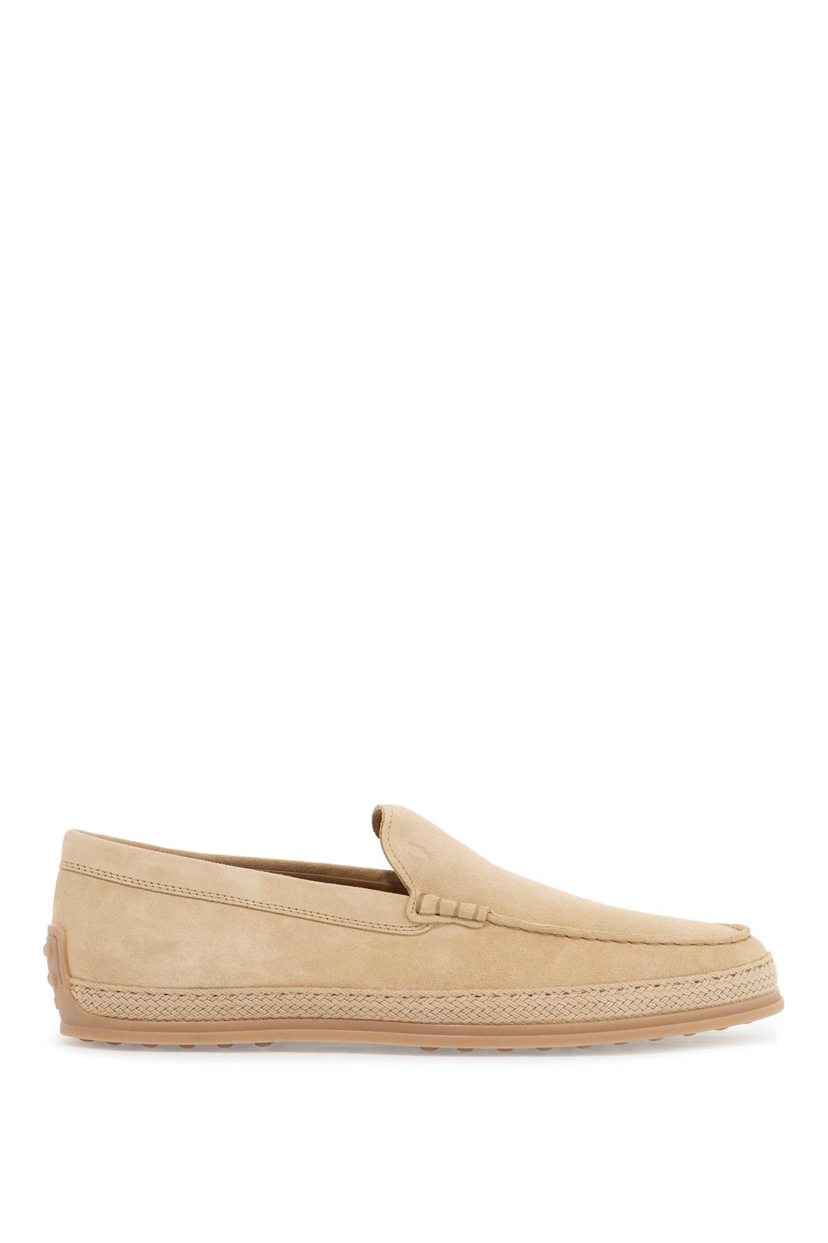 Beige Woven Leather Slip-on Loafers With Rubber Sole