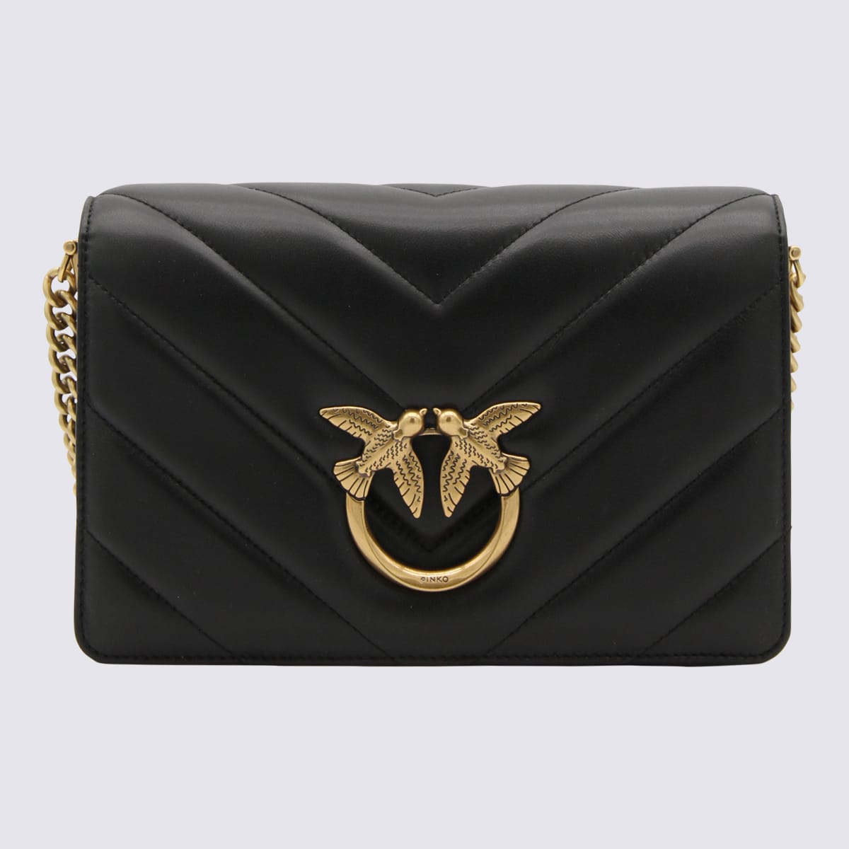 Shop Pinko Black Leather Classic Love Click Shoulder Bag