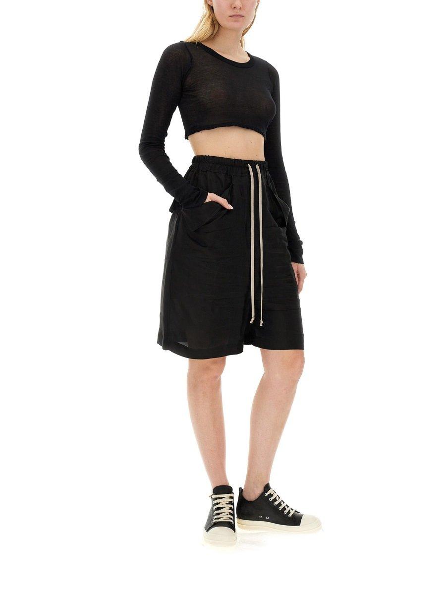 Shop Rick Owens Long Sleeved Cropped Crewneck Top In Nero