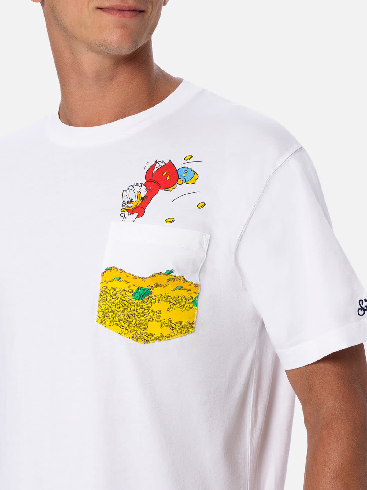Shop Mc2 Saint Barth Man Cotton T-shirt Austin With Uncle Scrooge Print ©disney Special Edition In White