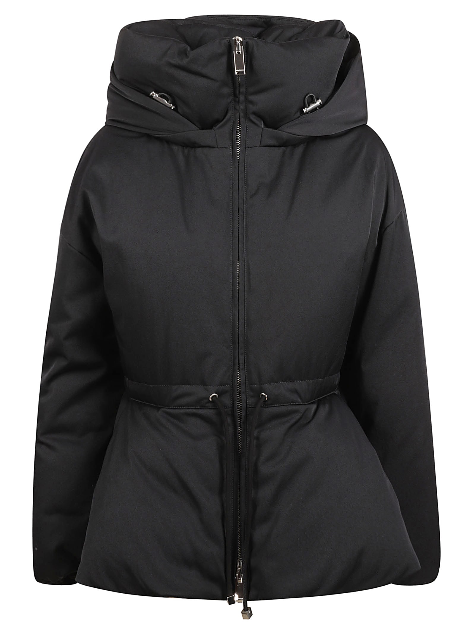 Down Jacket With Ruffles In Black