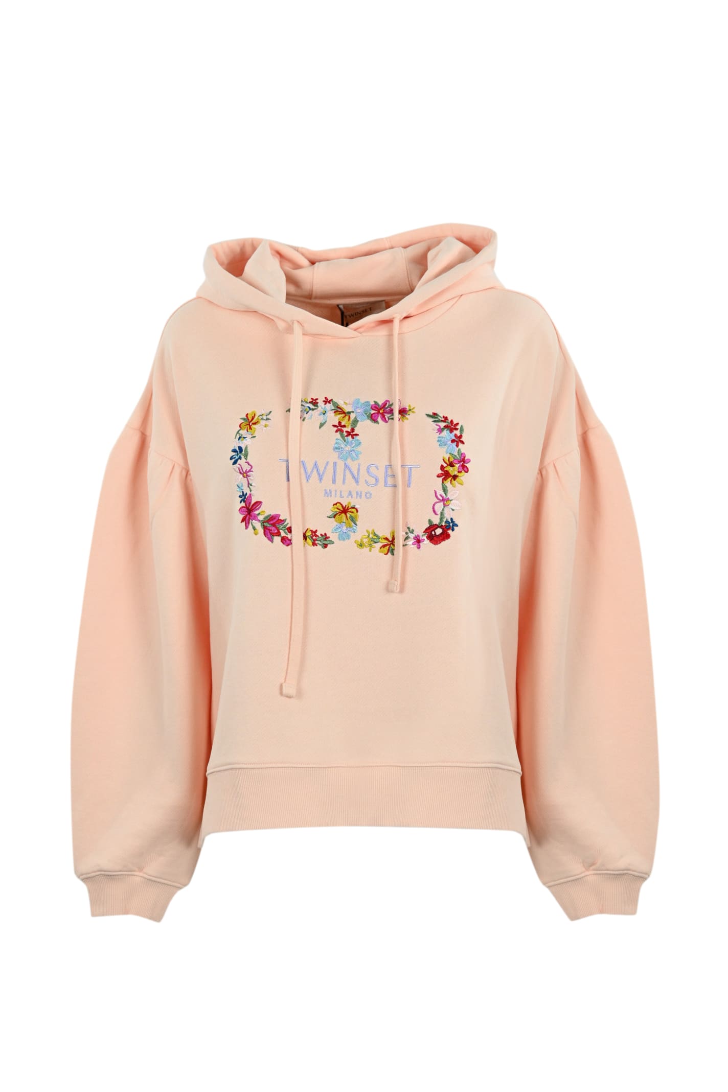 Twinset Sweatshirt With Floral Embroidery In Cupcake Pink