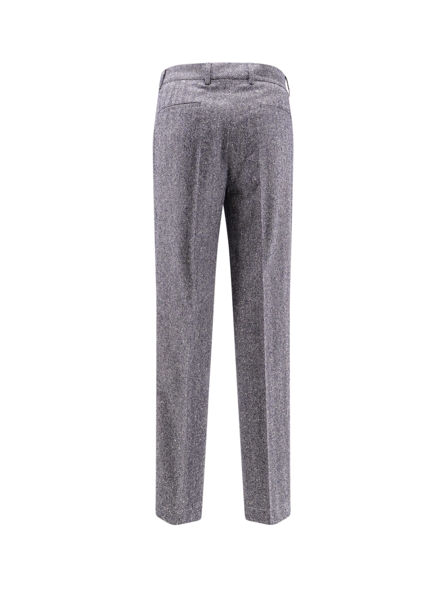 Brunello Cucinelli Men Herringbone Wool And Cashmere Trousers In Blue
