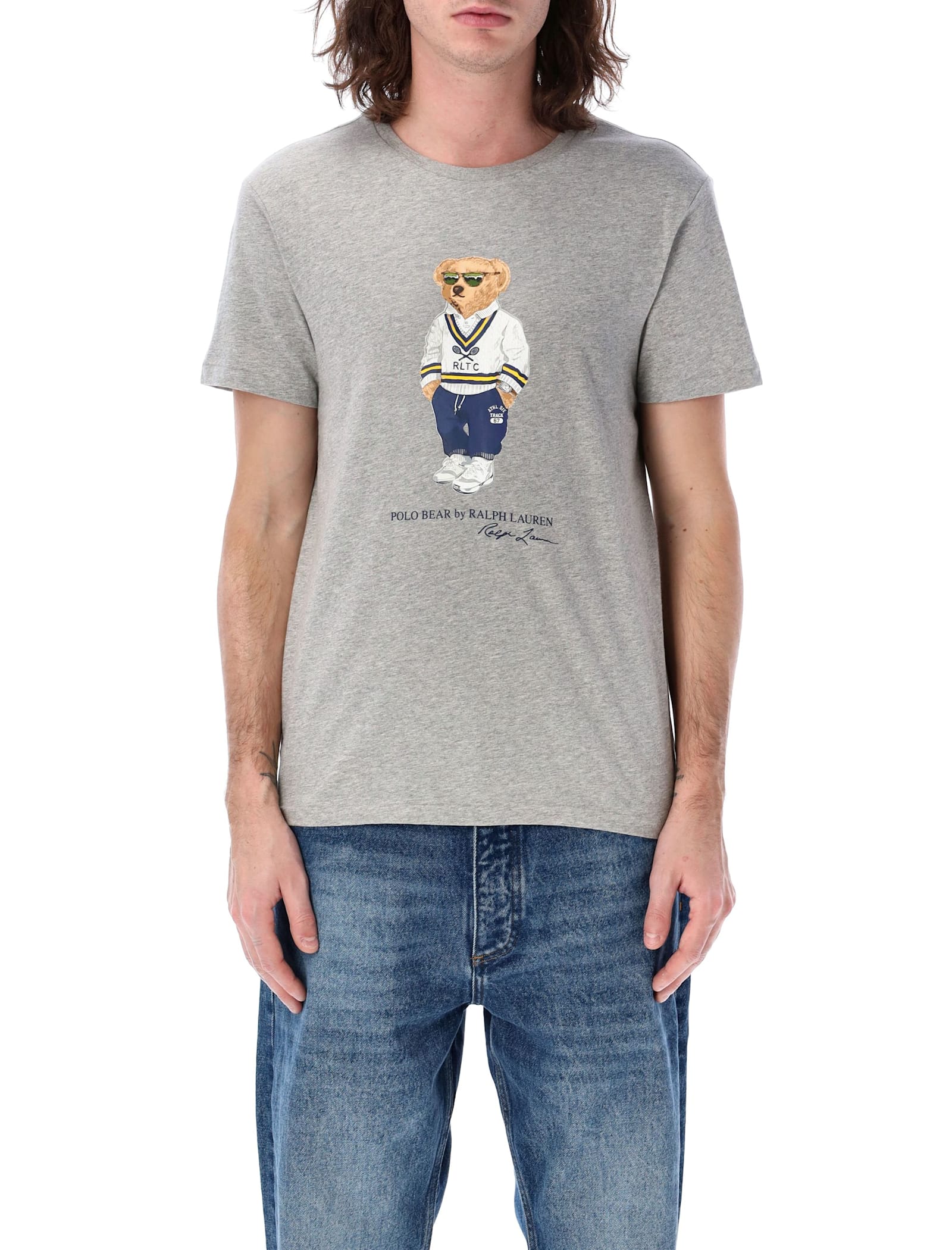 Polo Ralph Lauren Grey Polo Bear Custom Slim-fit T-shirt In Grey Mel
