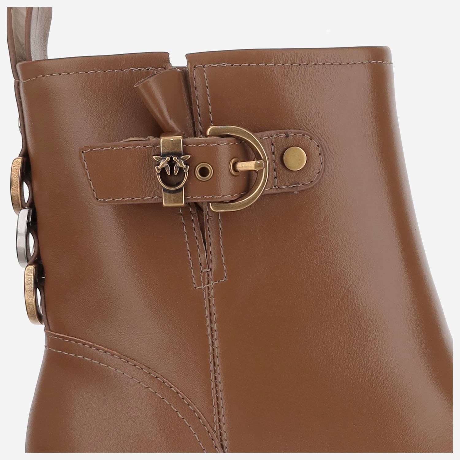 Pinko Buckle-detail Logo-plaque Ankle Boots In Brown