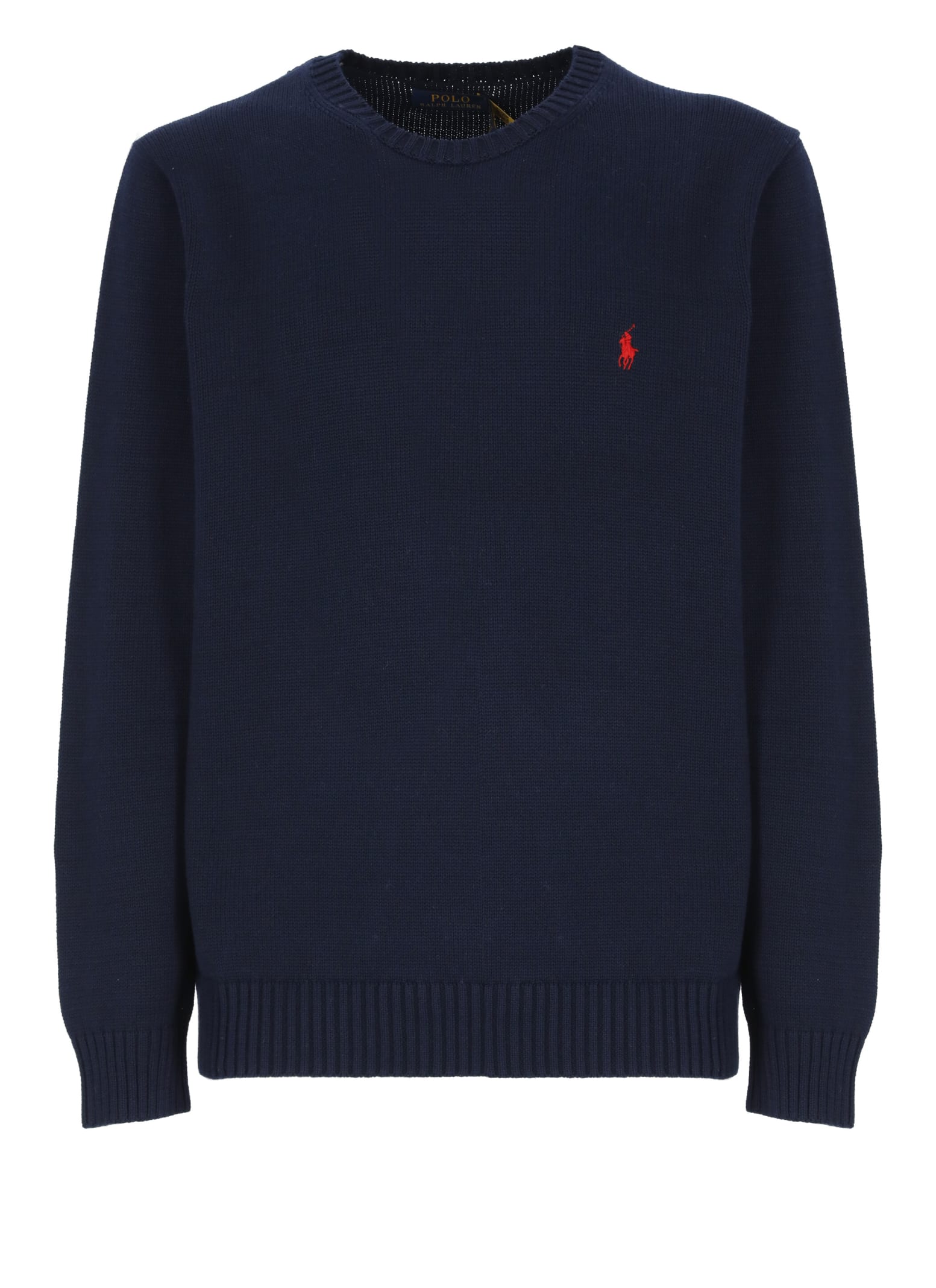 Ralph Lauren Long Sleeve Crew Neck Sweater With Ribbed Cuffs In Blue
