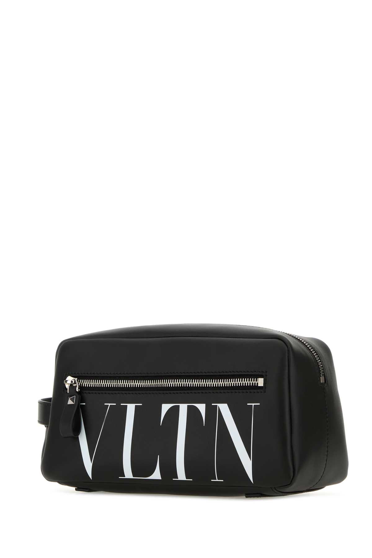 Shop Valentino Black Leather Vltn Beauty Case In Nerobianco