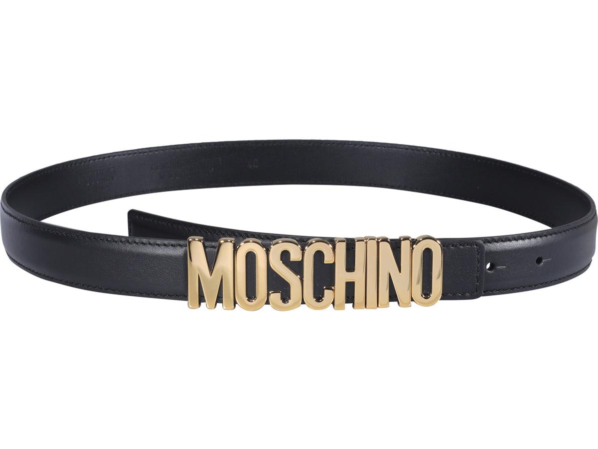 Moschino Logo Plaque Buckle Belt In Nero