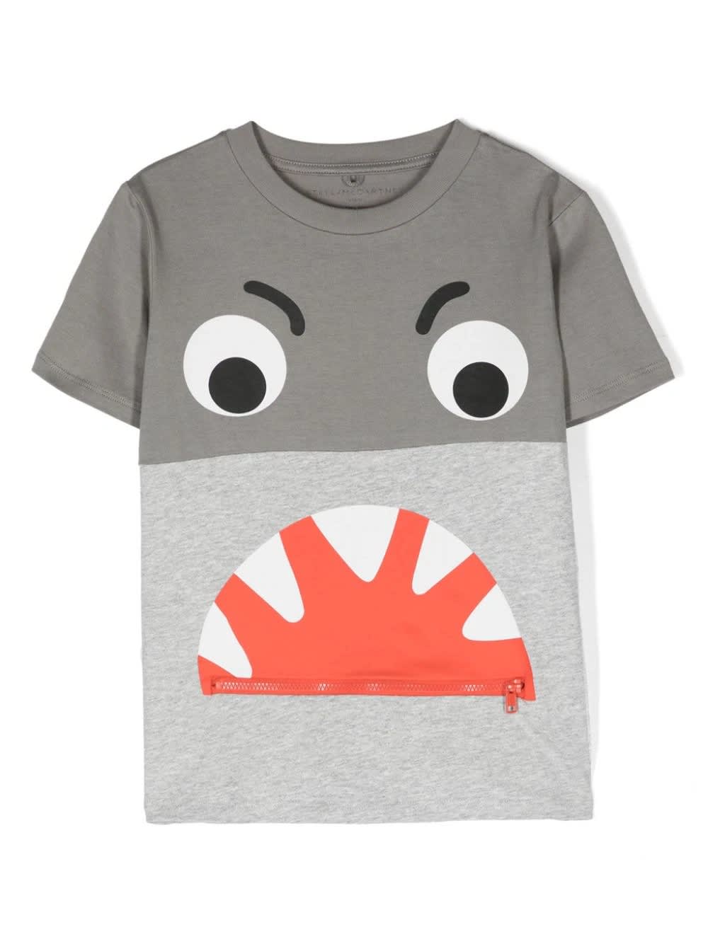 Shop Stella Mccartney Shark Face Colourblock T-shirt In Grey