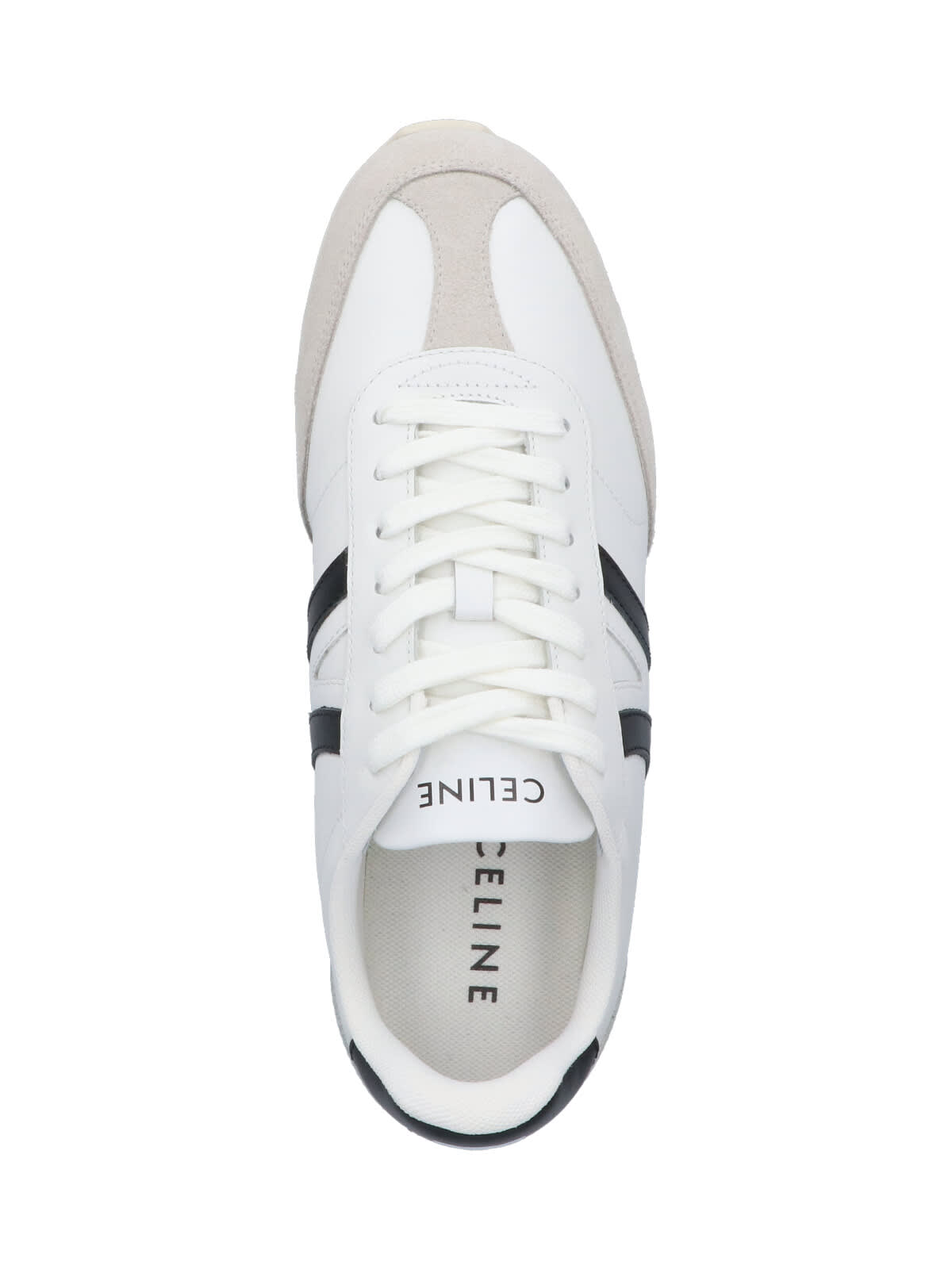 Celine White Calfskin Sneakers With Suede Inserts For Men In White
